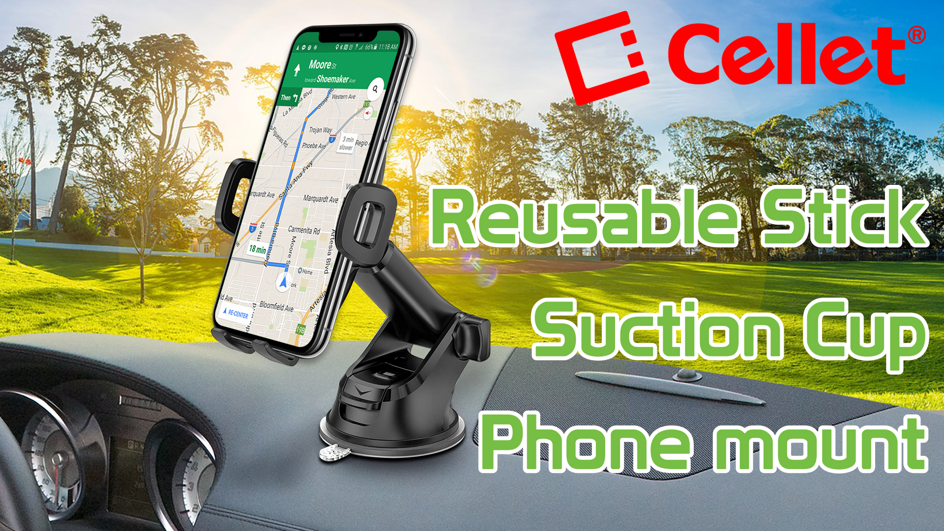 thumbnail video image 2 of Cellet Phone Mount for Dashboard/Windshield – Telescoping Arm, 360° Rotation, 2 of 11
