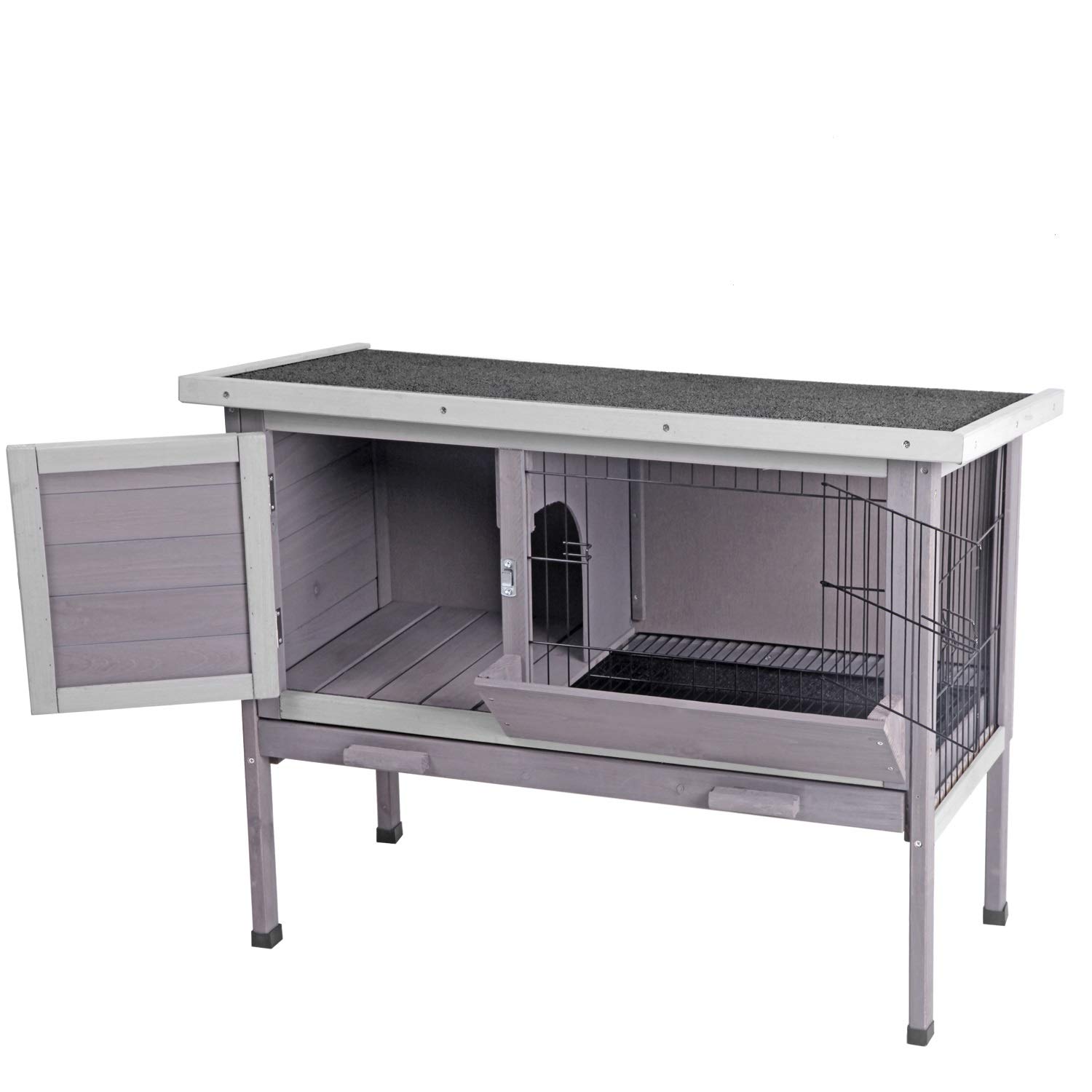 thumbnail video image 2 of Aivituvin Rabbit Hutch Indoor, Wooden Bunny Cage Outdoor with Deeper Leakproof Tray - Upgrade with Metal Wire Pan, Small Animal House for Guinea Pig, 2 of 10