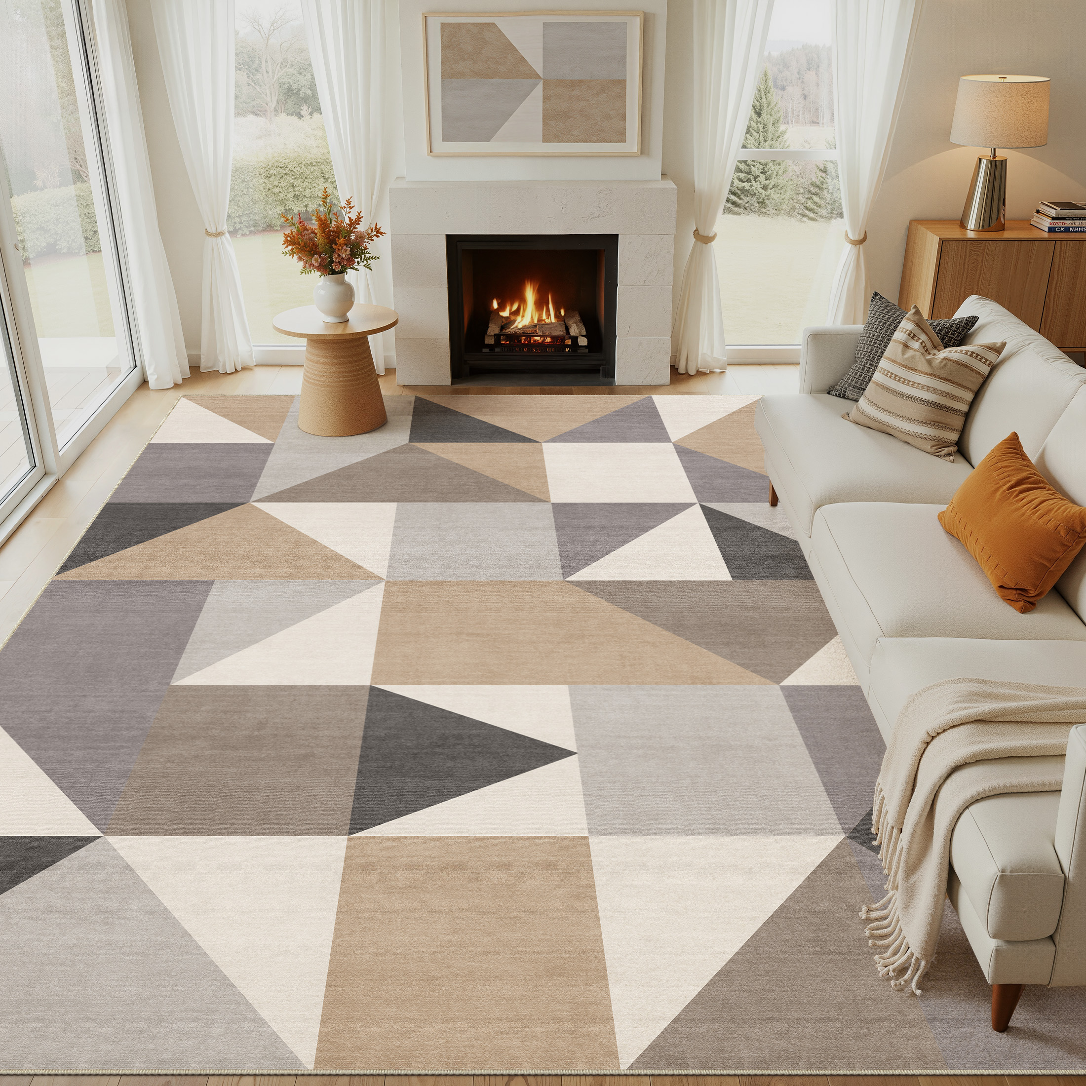 thumbnail video image 2 of MICGEEK 5x7 Washable Area Rugs for Living Room, Modern Geometric Printed Rug, Vacuum-Friendly, Non Slip Indoor Rug for Bedroom Dining Room Home Decor Carpet, Brown&Gray, 2 of 12
