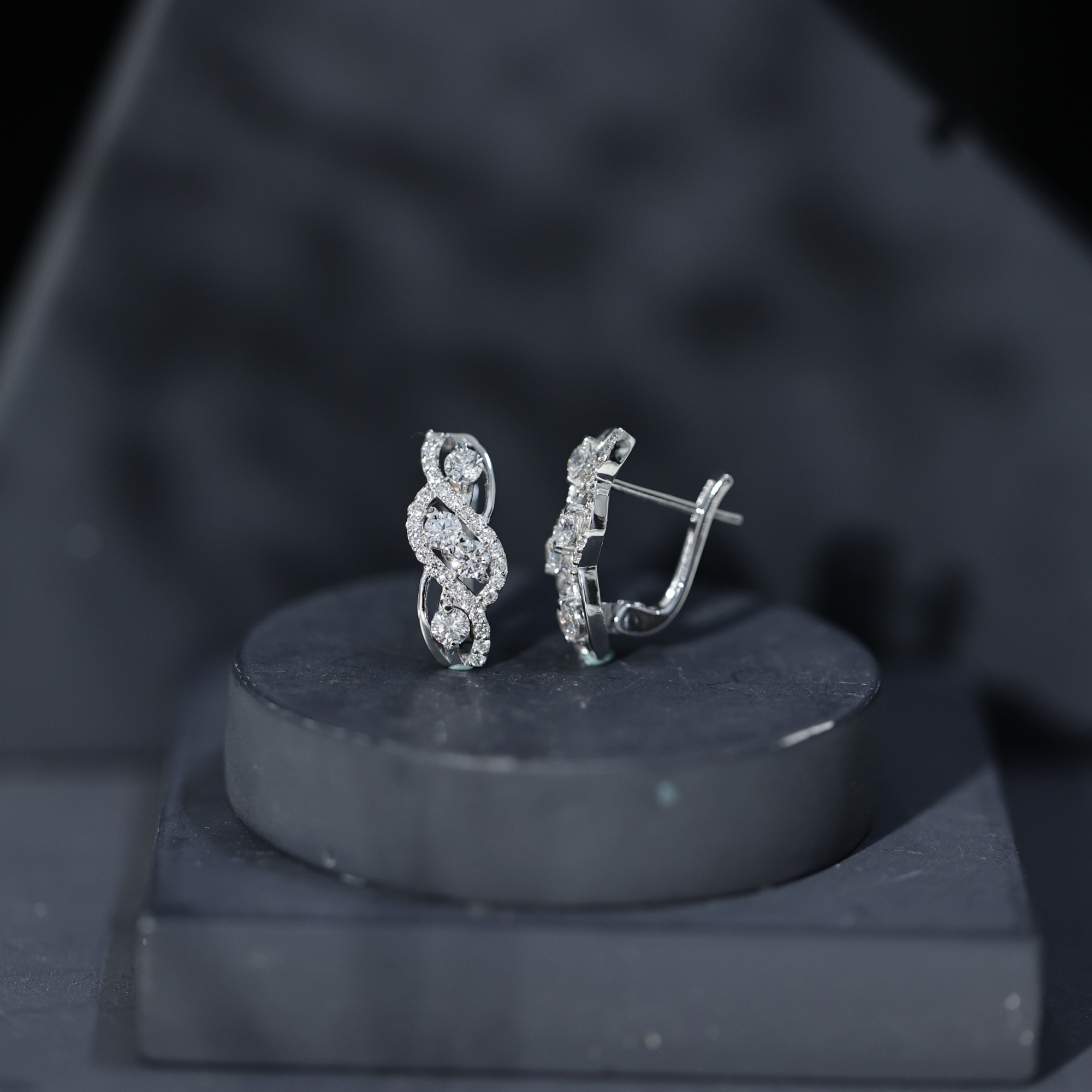 thumbnail video image 2 of Rosec Jewels Lab Created Diamond Infinity Earrings - Diamond Stud Earrings - EF-VS Quality, 14K Yellow Gold, 2 of 8