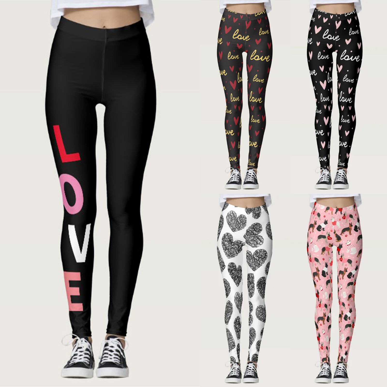 thumbnail video image 2 of YUEHUA Valentine's Day Leggings for Women with Letters Purple High Waisted Tummy Control Comfortable Valentine's Day Heart Printed Thick Velvet Tights Workout Yoga Pants for Teens, 2 of 8