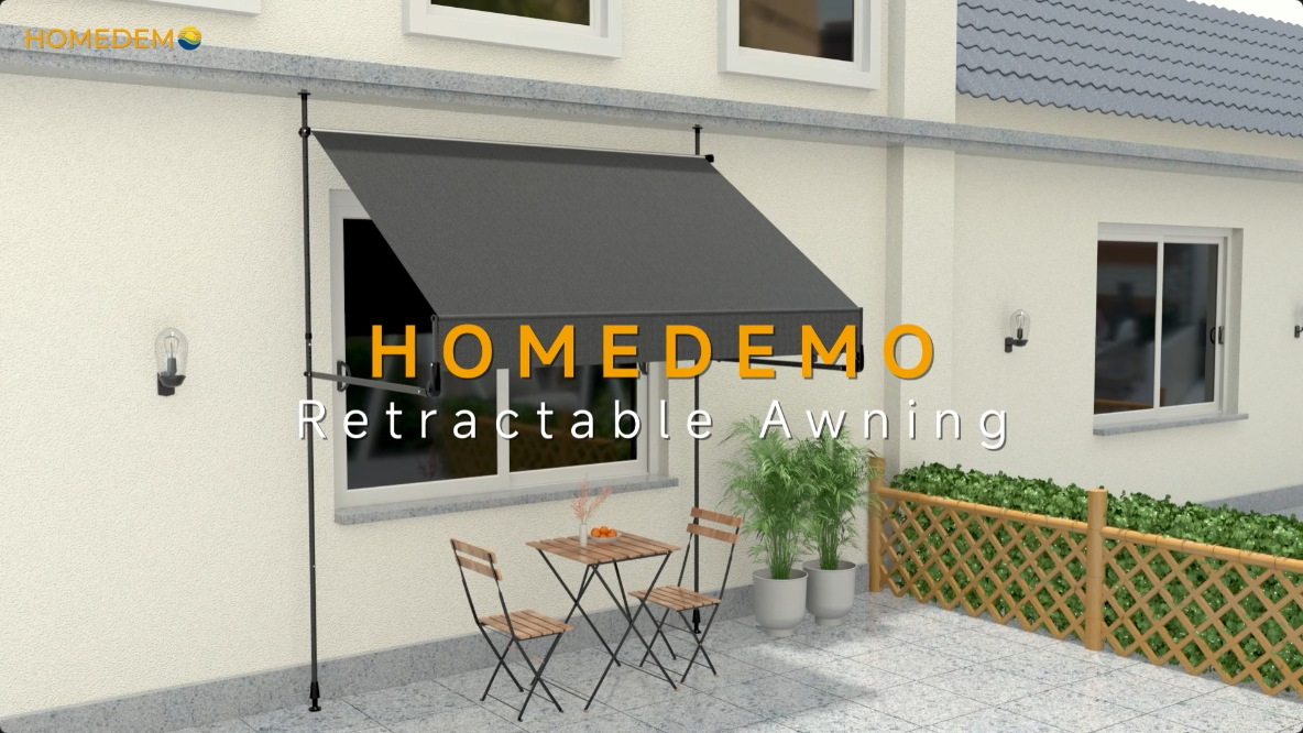 thumbnail video image 2 of HOMEDEMO Manual Foldable Retractable Awning, 79"W x 118"H Foldable Side Bar 30°-180°, NO Drilling Awings for Backyard Garden Porch Outside Camel, 2 of 8