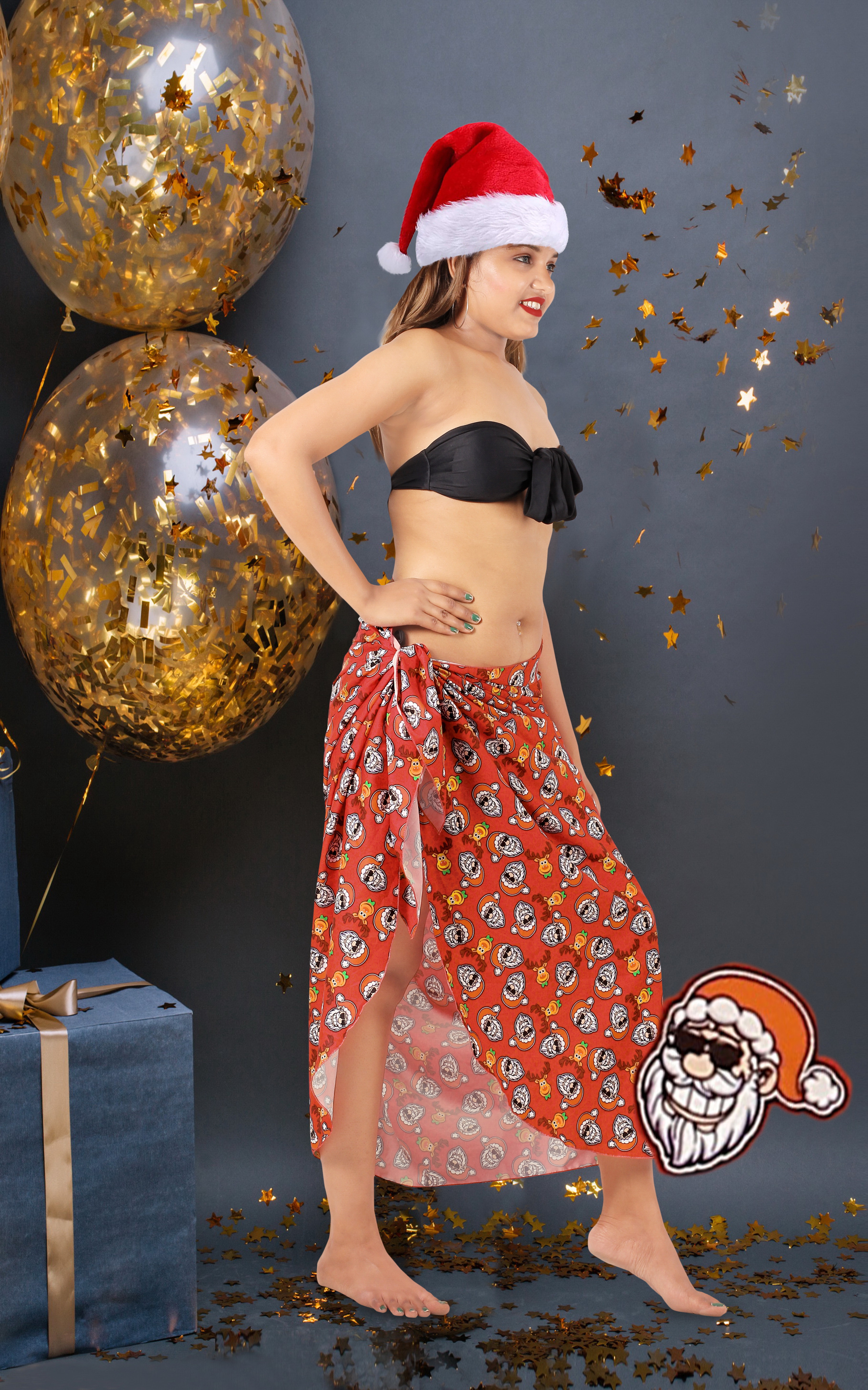 thumbnail video image 2 of LA LEELA WoMen's Christmas Tree Beach Santa Sarong Bikini Coverups Wrap Swimwear Party Swim Cover Up Wraps for Women One Size Allover Santa Face, Red, 2 of 6