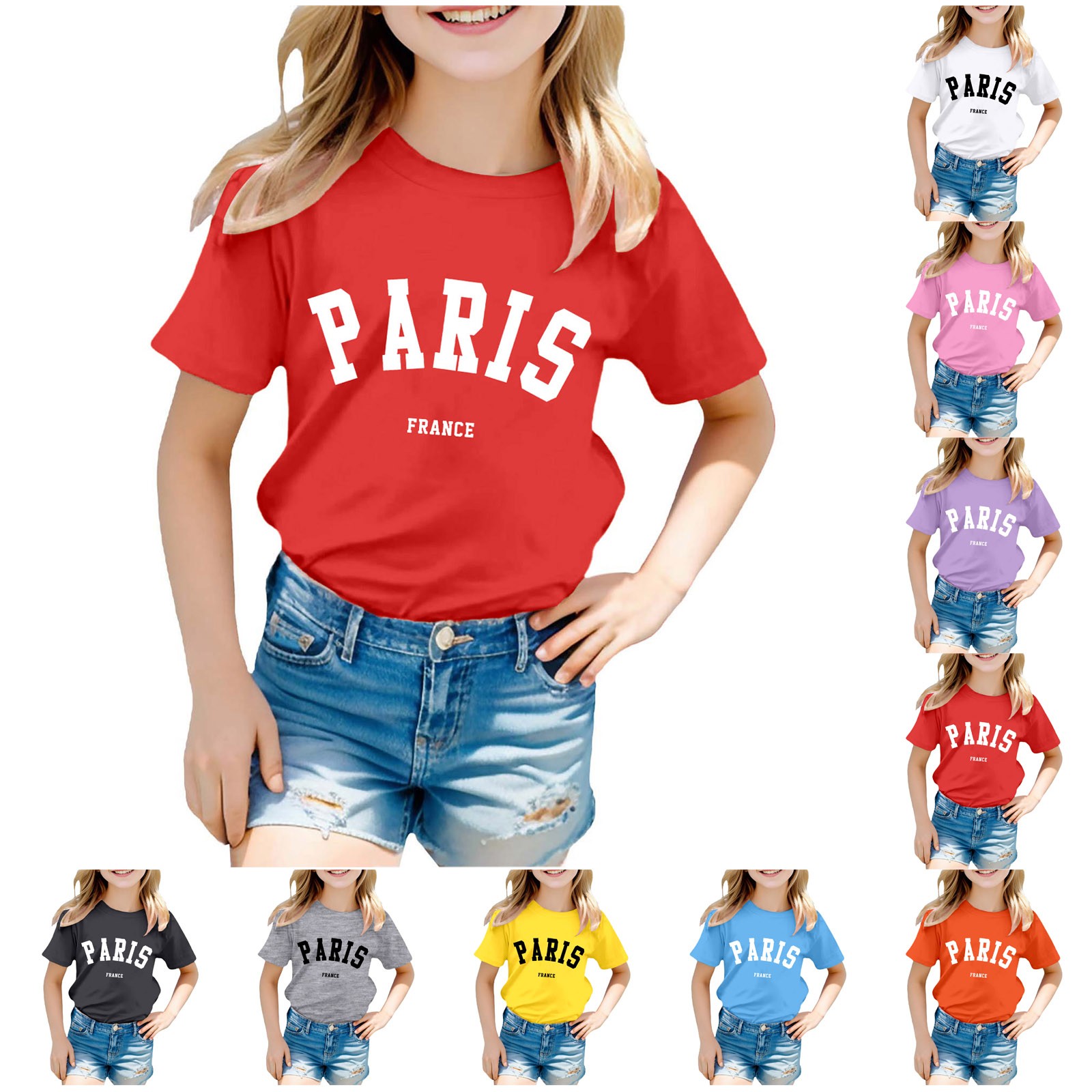 thumbnail video image 2 of SNKSDGM Girls Cute Tops for Girls 10-12 Bows Clothes for Girls 10-12 Jeans Boy and Girl Fashion Casual Print Round Neck Loose Short Sleeve T Shirt Top 10-11 Years, 2 of 4