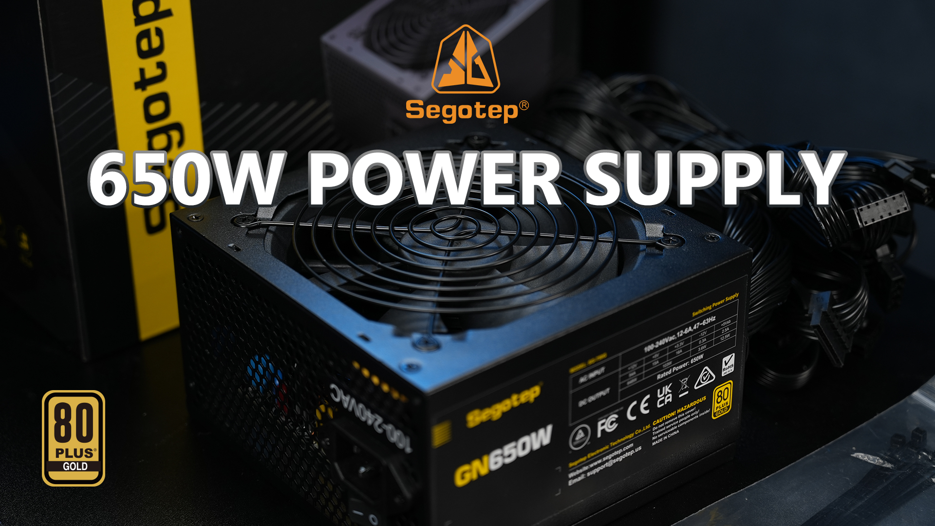thumbnail video image 2 of Segotep 650W 80 Plus Gold Certified Non-Modular ATX Power Supply with 6+2 Pin Connectors PFC Protection and RoHS Compliance, 120mm Silent Fan Gaming PSU GN-650 Black, 2 of 9