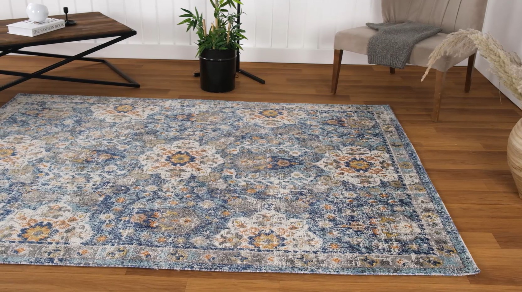 thumbnail video image 2 of Luxe Weavers Vintage Oriental Medallion Blue 8x10 Area rug, Indoor Carpet, 2 of 9