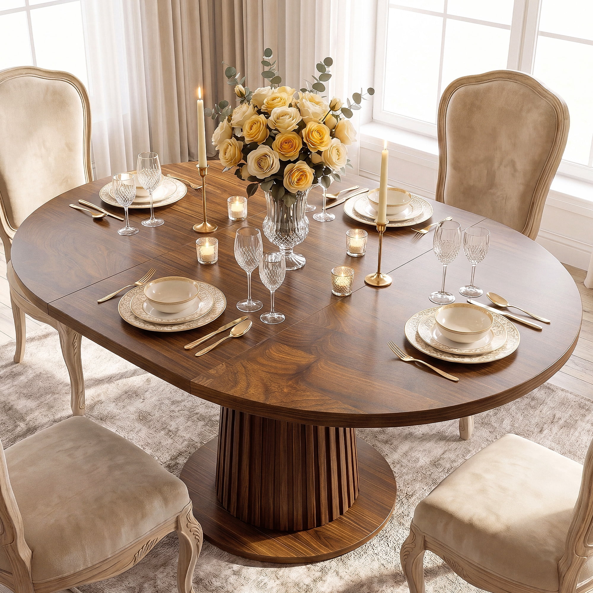 thumbnail video image 2 of Keenstone Round Dining Table 43"-59" Extendable, for 4 to 6, with Storage Space, Kitchen Dinner Room Table for Dining Room and Small Space Walnut, 2 of 11