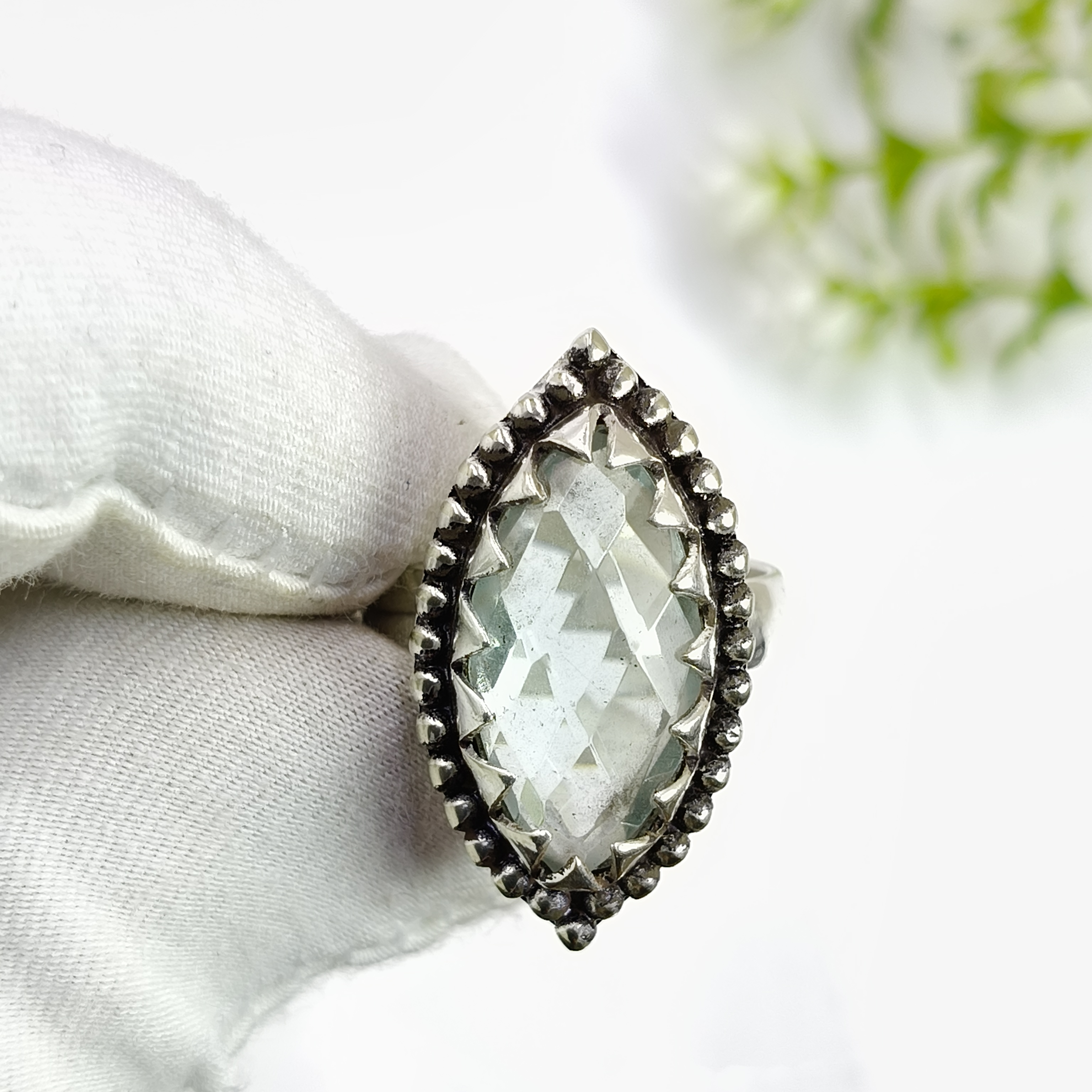 thumbnail video image 2 of Handmade Green Amethyst Gemstone Ring 925 Sterling Silver Ring Oxidised Statement Ring Size US 6.5, 2 of 7