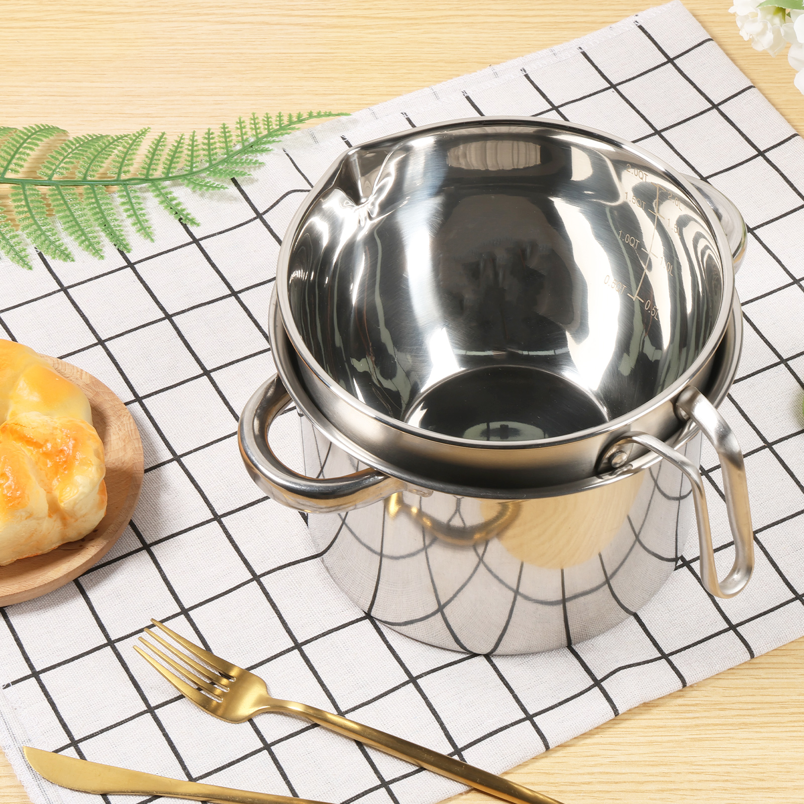 thumbnail video image 2 of FUYGRCJ 2 Pack Double Boiler Pot Set, 2.54QT + 1.8QT Stainless Steel Chocolate Melting Pot, Heavy Duty Temperature Resistant Candle Wax Melting Boiler, for Melting Chocolate Candy Candle Soap Wax, 2 of 12