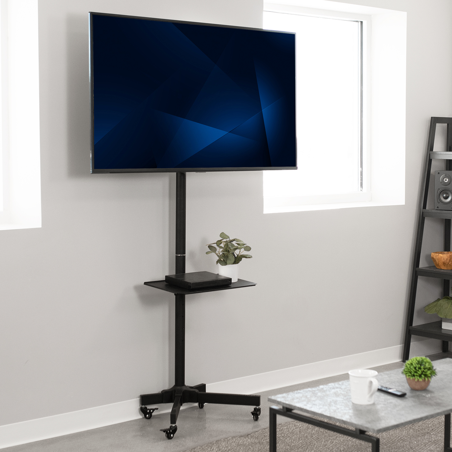 thumbnail video image 2 of VIVO White Mobile TV Cart for 13" to 60" LCD LED Flat Panel | Stand with Wheels, 2 of 4