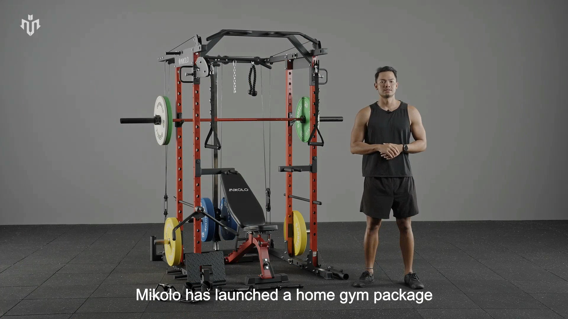 thumbnail video image 2 of Mikolo Power Rack Cage, 1500LBS Weight Cage with 800LB Capacity Adjustable Weight Bench, 1500LB Capacity Barbell and 230LB Weight Plate set Black, 2 of 13