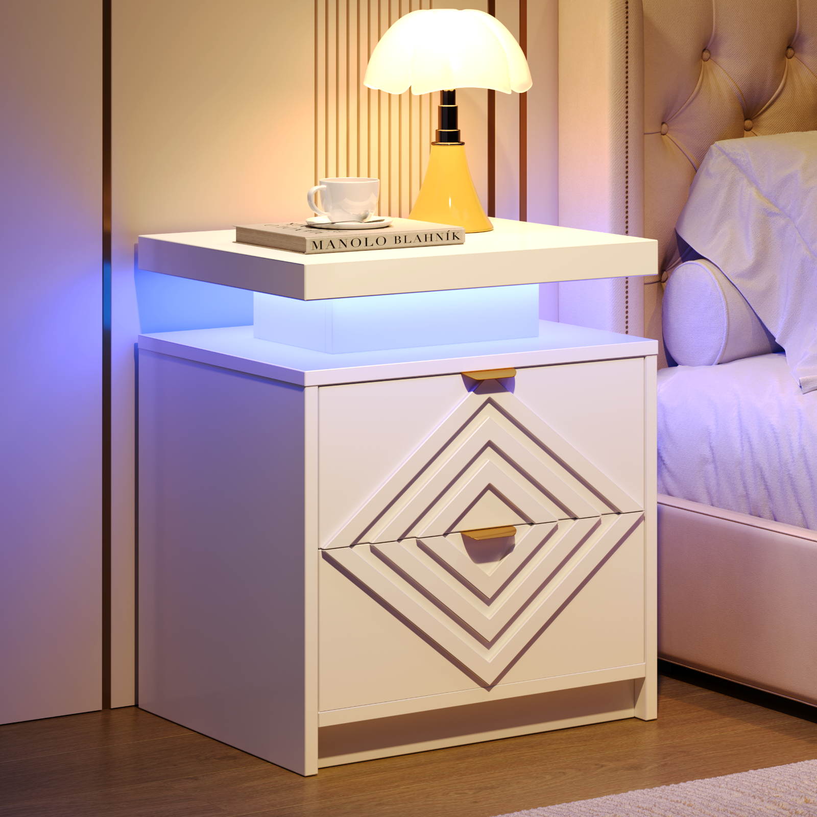 thumbnail video image 2 of Nightstand with Charging Station and LED Lights, Smart Night Stand, Modern Bedside Table with Drawers, RGB Lights, Power Outlets, USB and Type-C Ports, End Side Table for Bedroom Office (1 Pack), 2 of 8