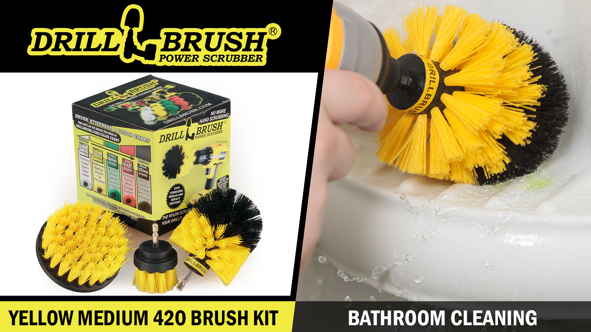 thumbnail video image 2 of Drill Brush Power Scrubber Yellow Bathroom Accessories Cleaning Set - Drill Brush Set for Cleaning Tile and Grout - Shower Cleaning Supplies - Drillbrush Shower Cleaner - Household Cleaning Brushes, 2 of 8