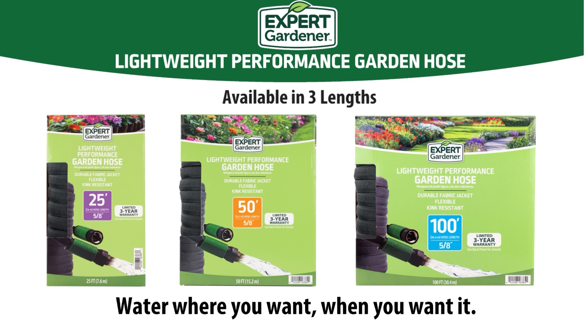 thumbnail video image 2 of Expert Gardener Lightweight Performance Garden Hose, 50 ft, 2 of 12