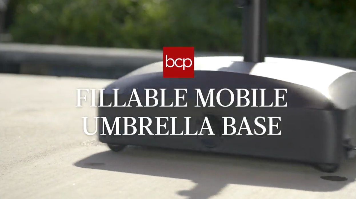 thumbnail video image 2 of Best Choice Products Fillable Mobile Umbrella Base Heavy Duty Market Stand w/ 4 Wheels, 2 Locks, 123lb Capacity - Black, 2 of 8