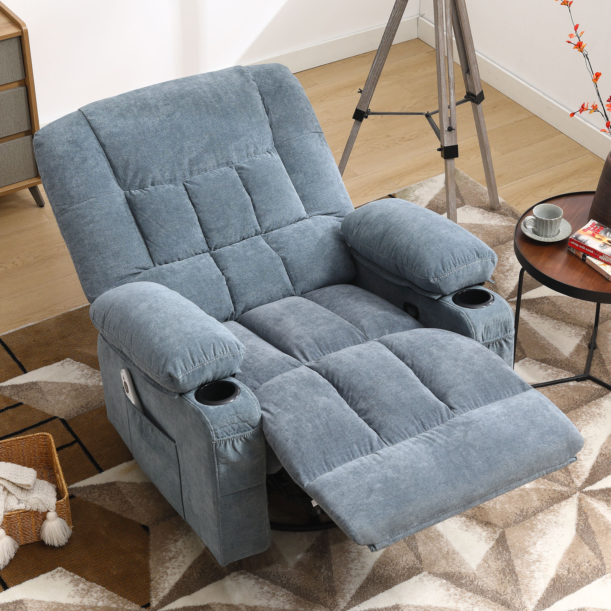 thumbnail video image 2 of JONPONY Massage Swivel Rocker Recliner Chair with Vibration Massage and Heat Ergonomic Lounge Chair for Living Room with Rocking Function and Side Pocket, 2 Cup Holders, USB Charge Port,Blue, 2 of 15