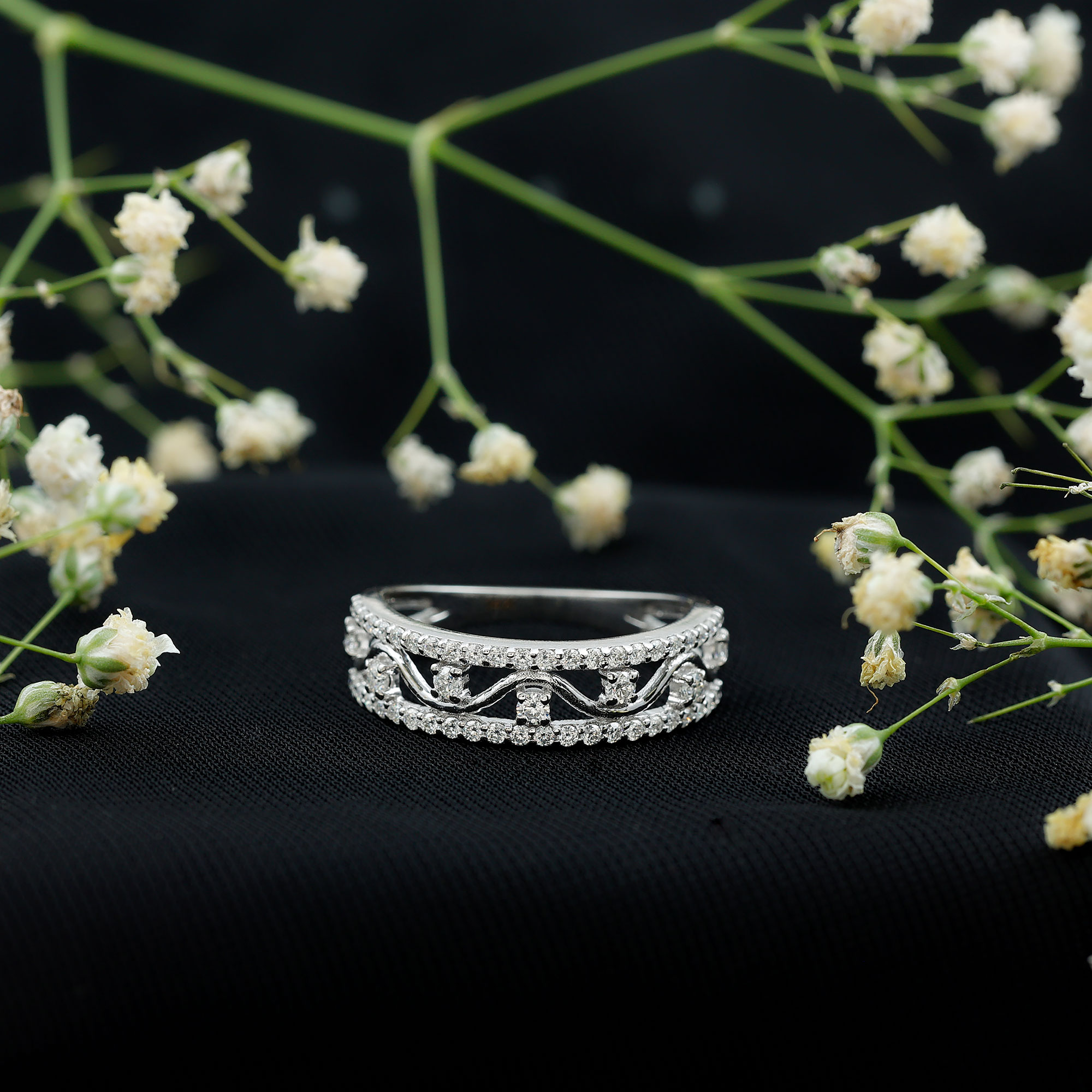 thumbnail video image 2 of Rosec Jewels Moissanite Half Eternity Band for Women - Designer Moissanite Anniversary Ring - D-VS1 Grade Certified, 14K White Gold, US 8.50, 2 of 9