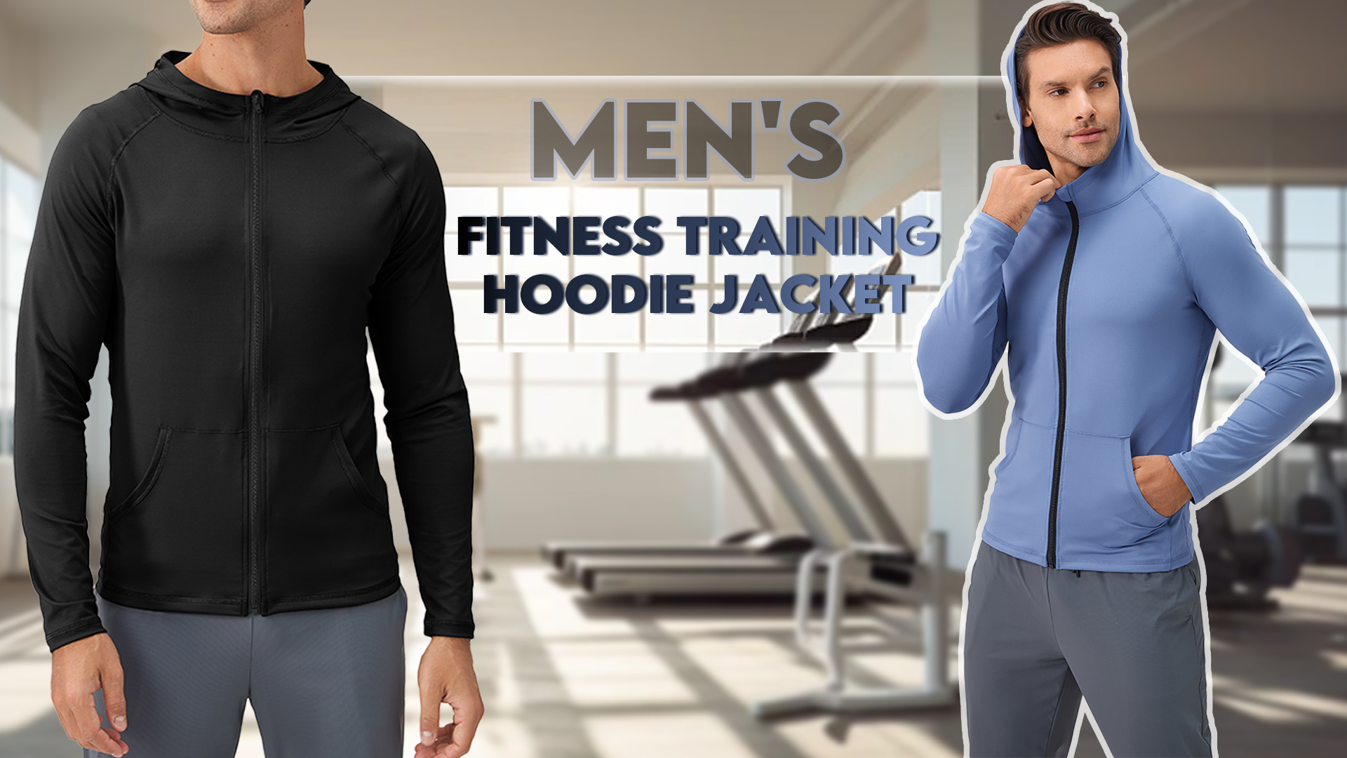 thumbnail video image 2 of FEOYA Mens Hoodie Jackets Full Zip Male Running Shirts Long Sleeve Outdoor Athletic Jacket for Fishing Hiking Active Workout Gym Training 2XL Blue, 2 of 7