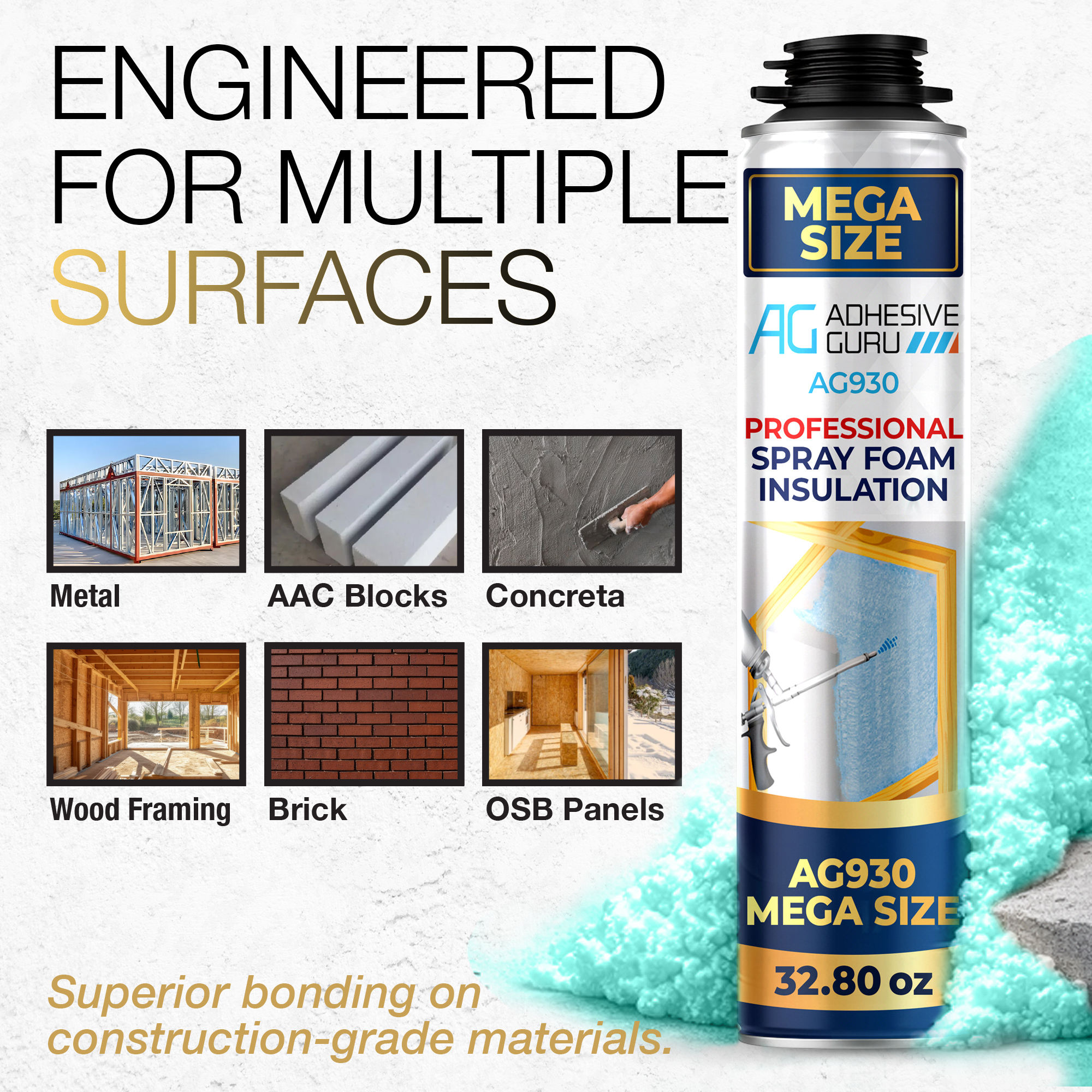 thumbnail video image 2 of Adhesive Guru 18-Pack Closed Cell Polyurethane Spray Foam Insulation Kit, Mega Size Weatherproof Window & Door Insulation, 18 Cans with Gun and Cleaner, Blue, 2 of 9