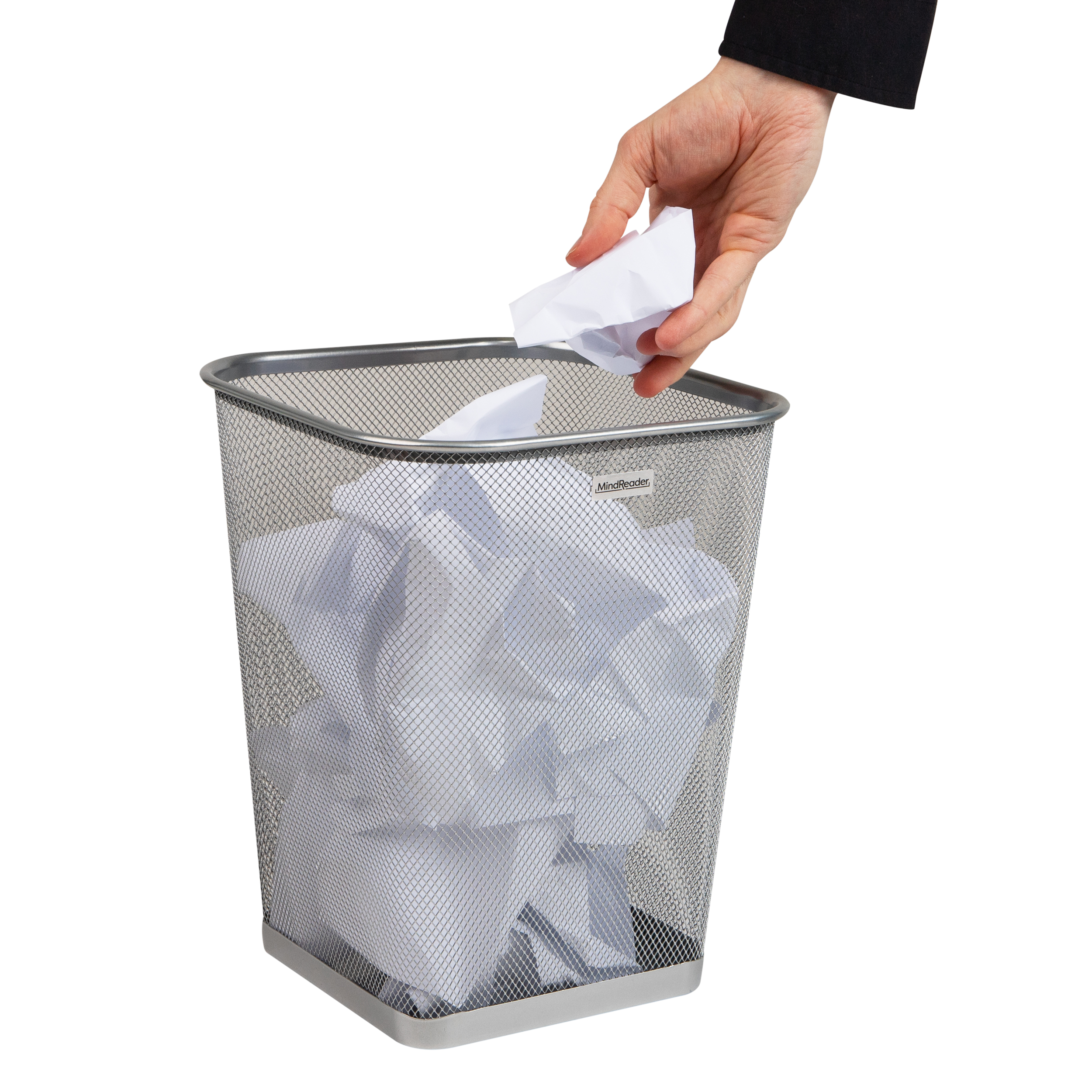 thumbnail video image 2 of Mind Reader Mesh Trash Can, Waste Paper Basket, Square, Office, Metal, Set of 2, Silver, 2 of 10