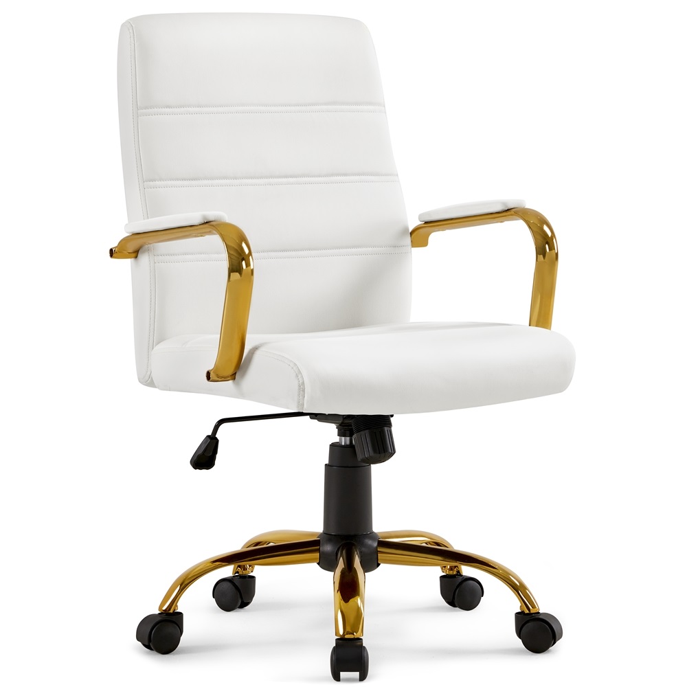 thumbnail video image 2 of Alden Designs Mid-Back Executive Swivel Office Chair with Metal Frame and Arms, White, 2 of 12