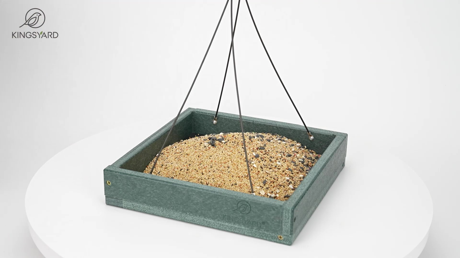 thumbnail video image 2 of Kingsyard Recycled Plastic Platform Bird Feeder for Outdoor Hanging, Sturdy & Durable, Brown, 2 of 8