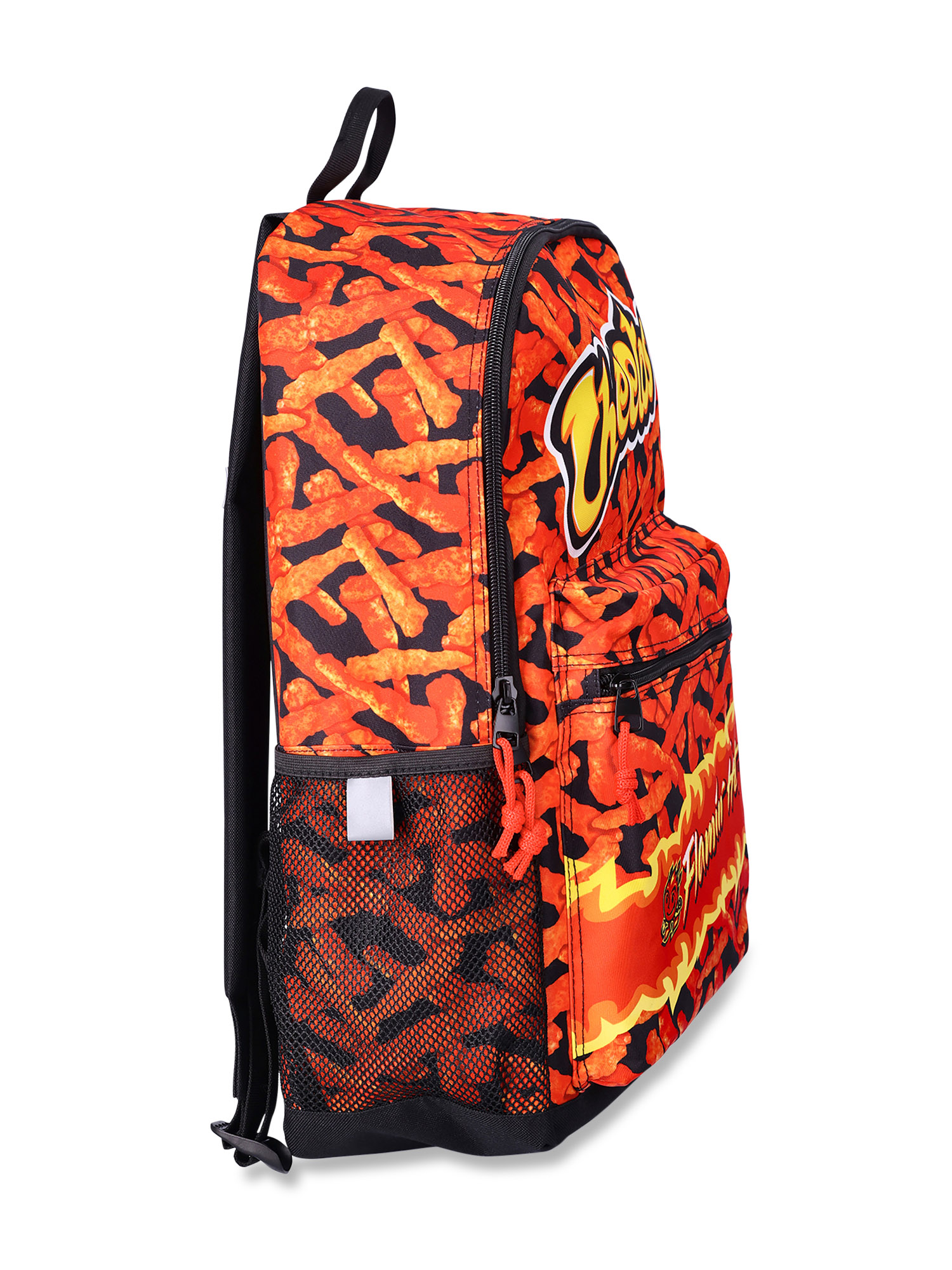 hot cheetos mini backpack SHARK RUNNER DLXSR displayed across a structured polyester exterior Flamin' Hot Cheetos Unisex Print