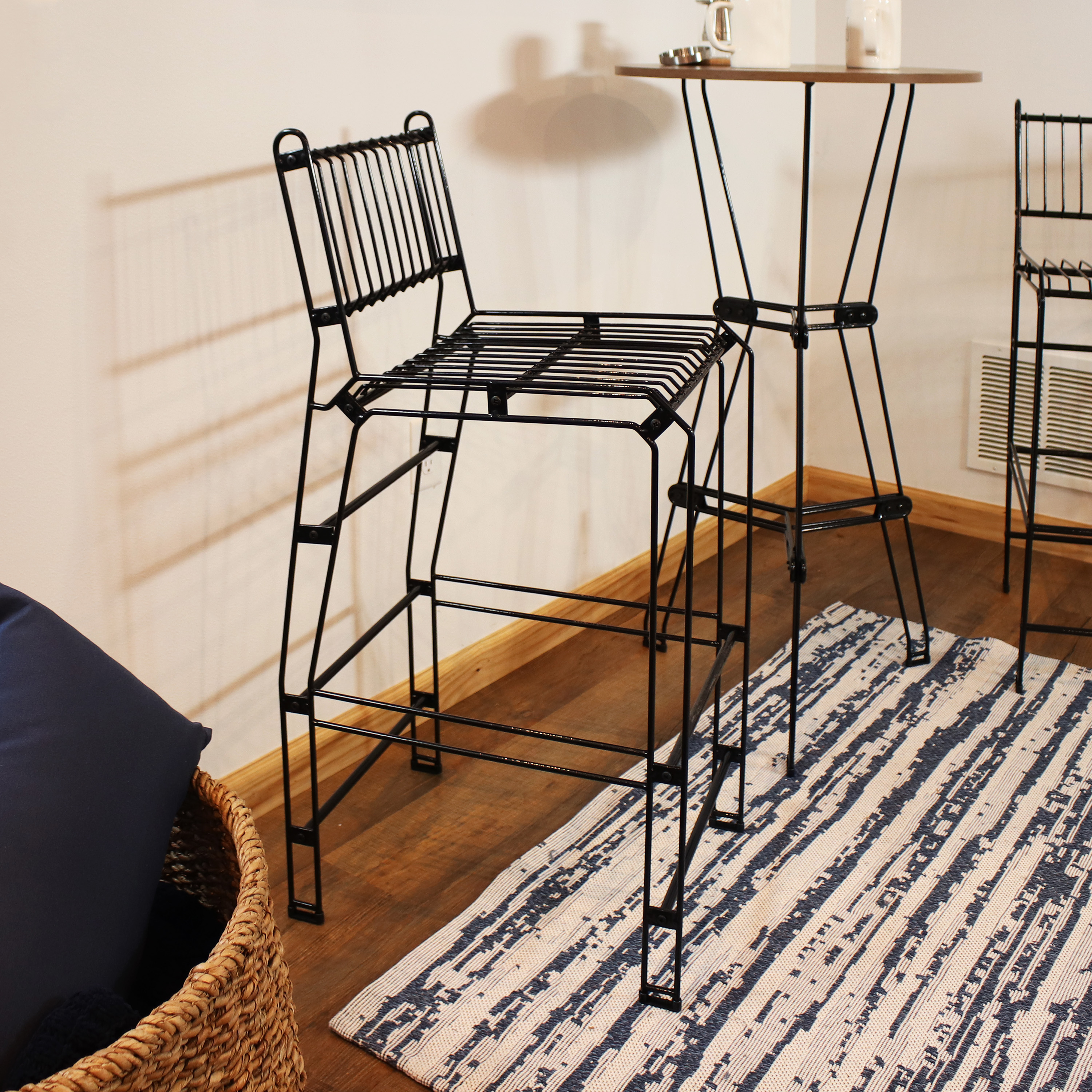 thumbnail video image 2 of Sunnydaze Modern Steel Wire Outdoor Bar Stool, Black, 2 of 11