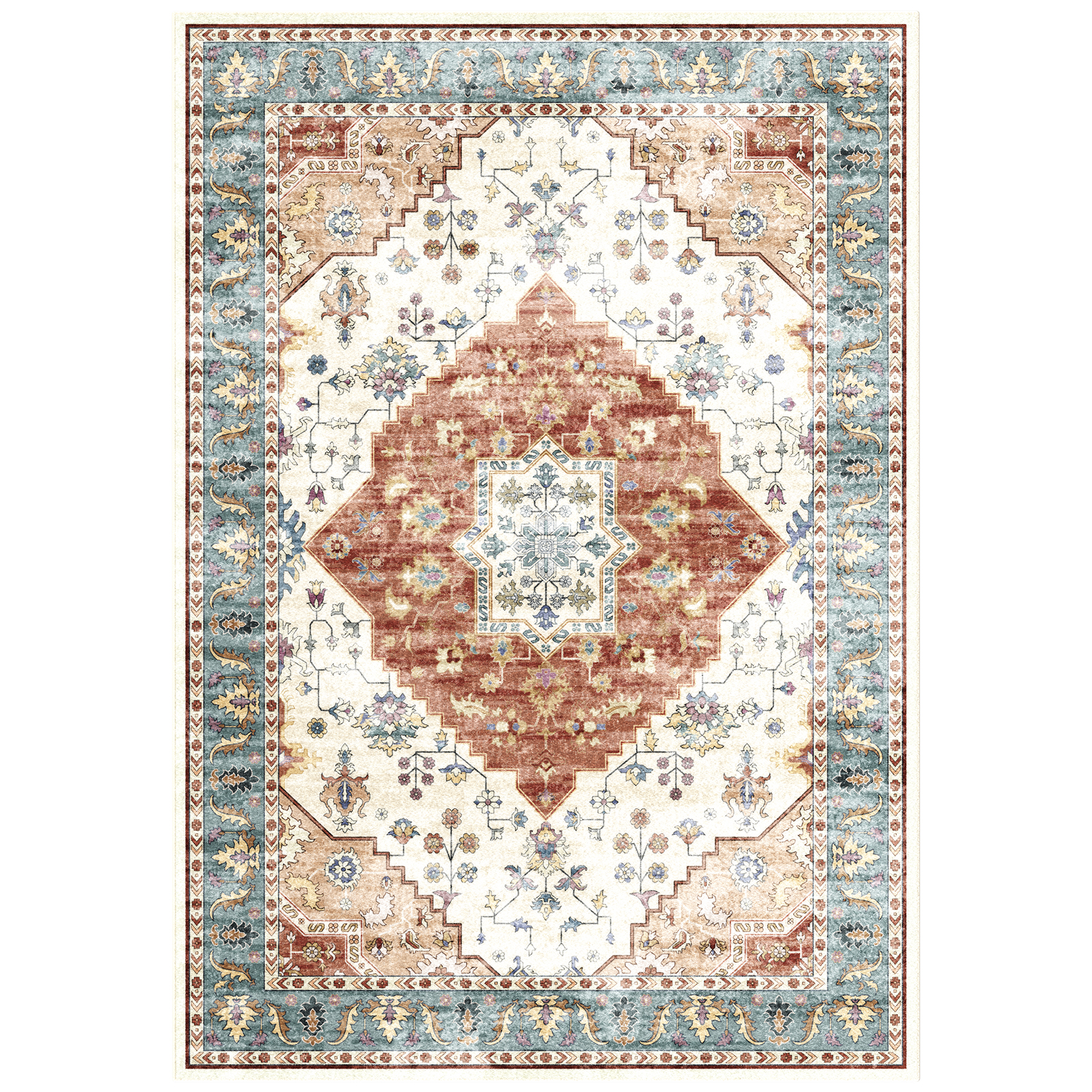 thumbnail video image 2 of Washable Area Rug for Living Room, NovDeco 9'x12' Non-Slip Vintage Print Persian Indoor Rug, Stain Resistant Carpet for Bedroom, Kitchen, Brick Red, 2 of 11