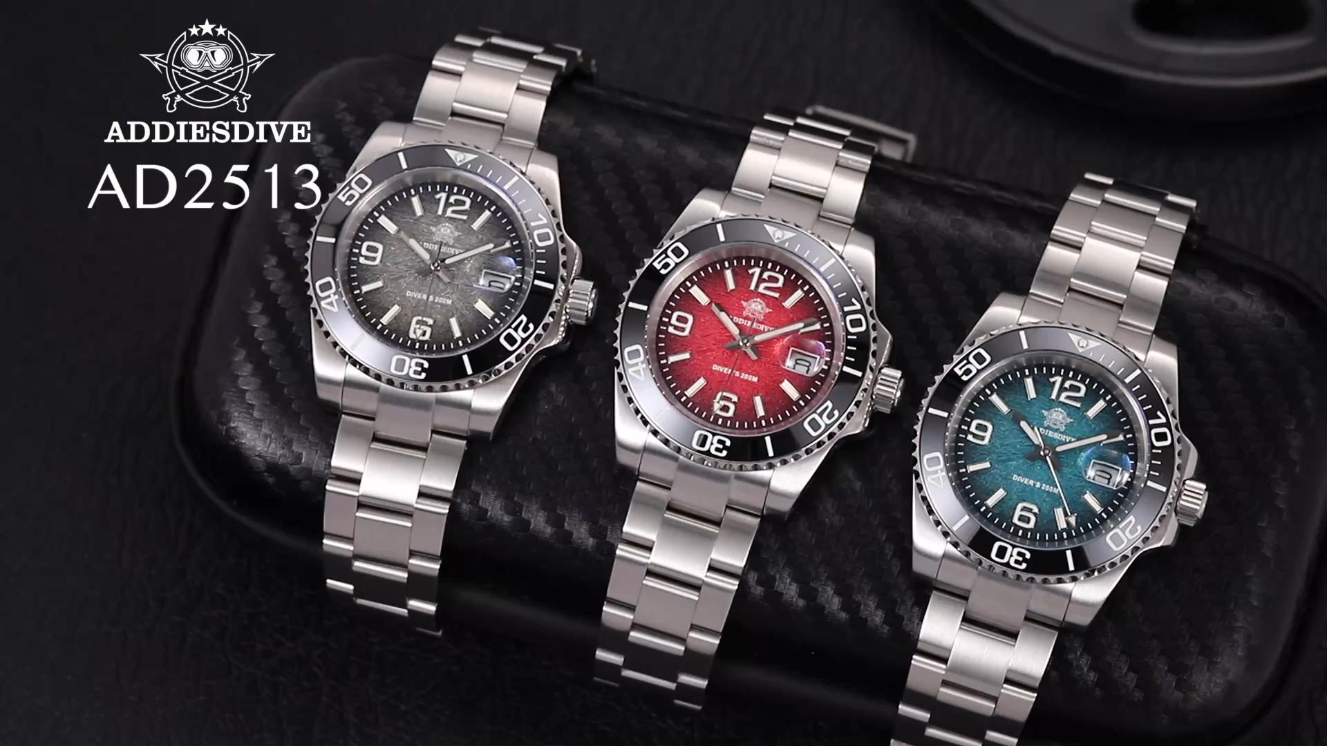 thumbnail video image 2 of ADDIESDIVE Men's Military Dive Watch -Japanese Quartz, 200m Waterproof, Luxury Quartz Watch Luminous 316L Steel Unidirectional Bezel Analog Watches for Men, 2 of 9