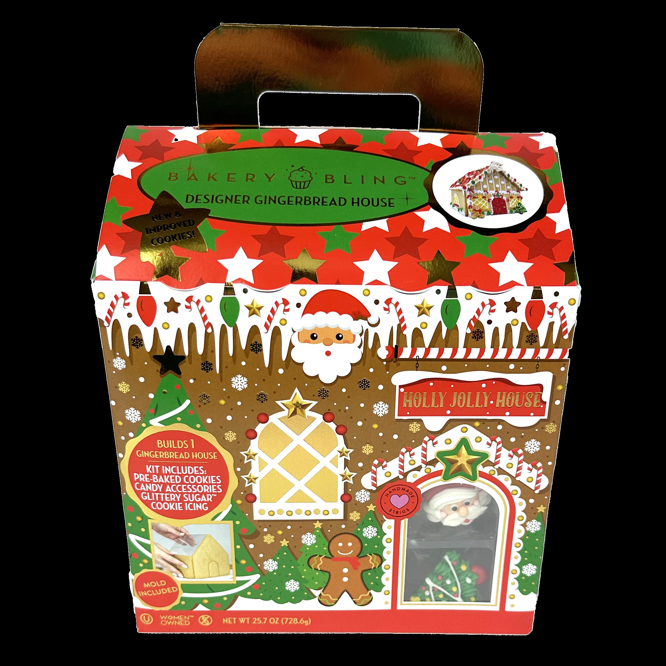 thumbnail video image 2 of Bakery Bling Holly Jolly Designer Insta-House Kit, 25.7oz, Nut Free, Dairy Free, Kosher, Fully Baked, 2 of 11