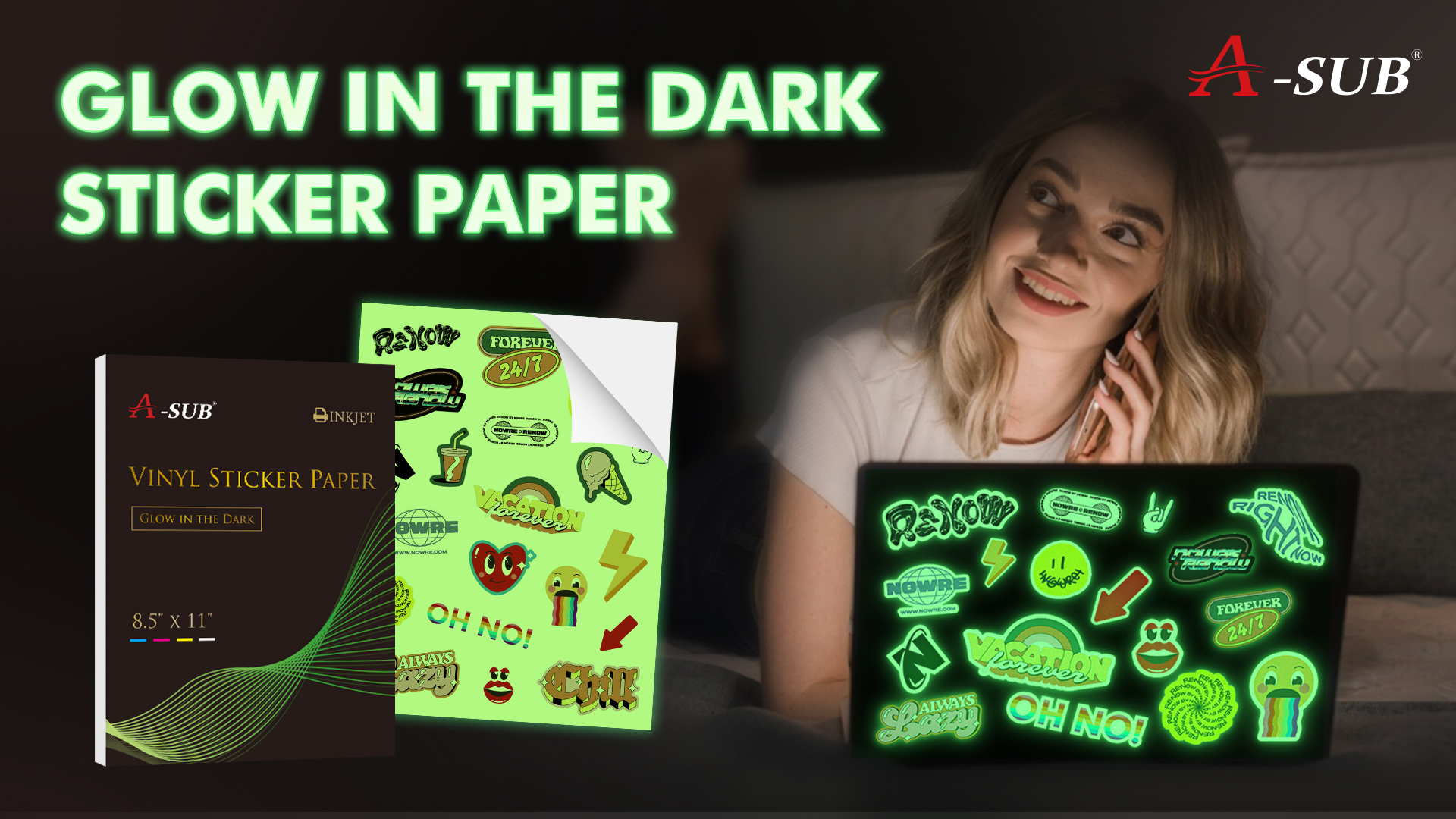 A-SUB Glow In The Dark Vinyl Sticker Paper for Inkjet Printers ...