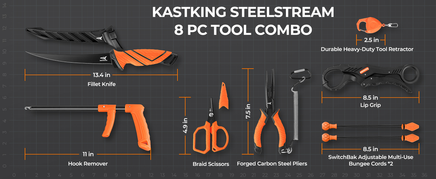 KastKing, Fishing Tool Kit, 8PC, Pliers, Knife, Lip Gripper Set