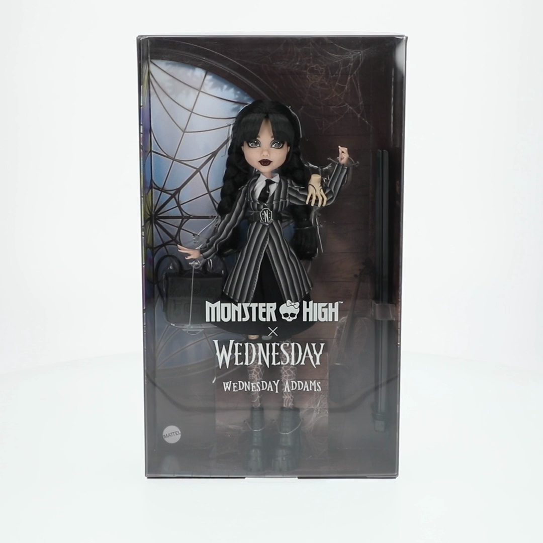 Monster High Wednesday Doll in Nevermore Academy uniform with