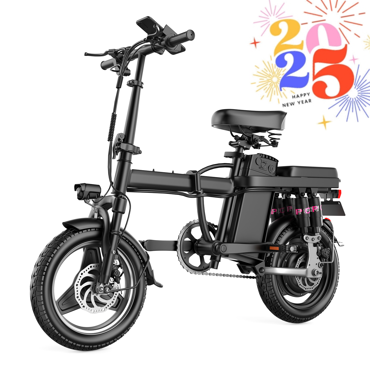 thumbnail video image 2 of ASKGO 14" Folding Electric Bike for Adults Teens, 1200W Peak Motor 48V/10.5AH Battery, Commuter City Ebike, Electric Bicycle with Two Seats UL2849, 2 of 11