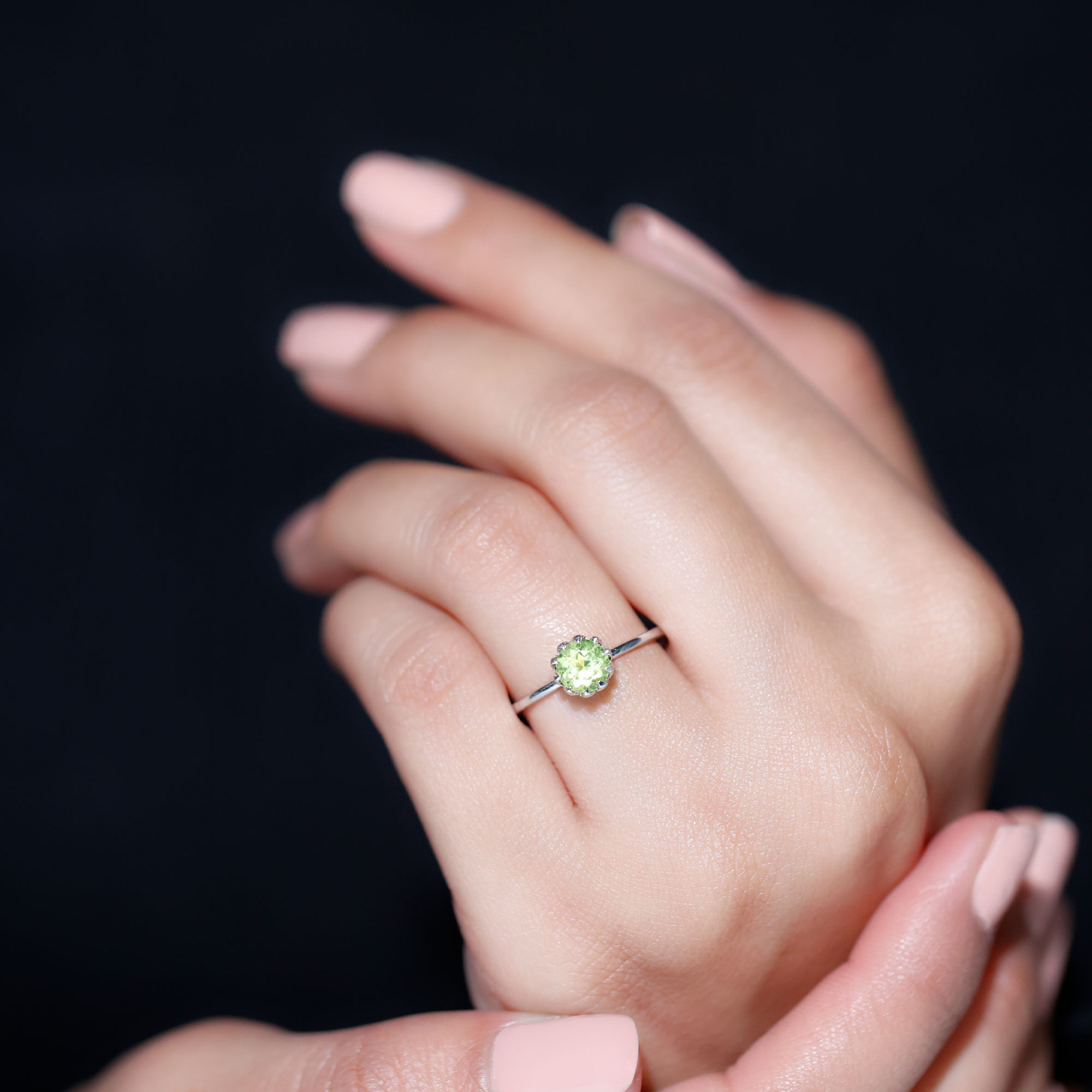 thumbnail video image 2 of Rosec Jewels Peridot Solitaire Engagement Ring 2 Carat - August Birthstone Ring for Women - 8 mm - AAA Quality Certified, 10K Yellow Gold, US 7.00, 2 of 9