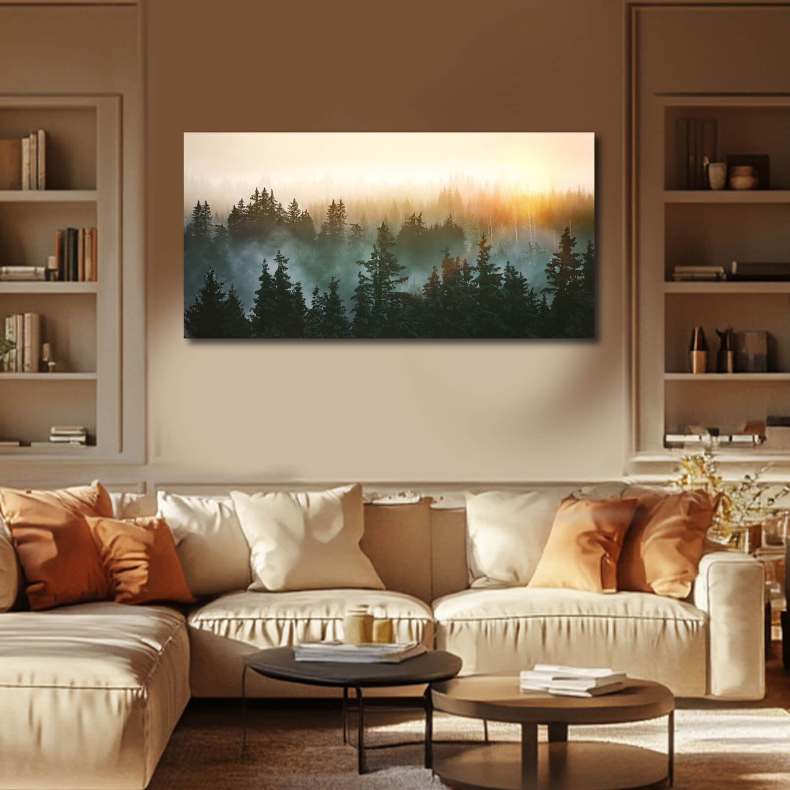 thumbnail video image 2 of Misty Forest Wall Decor Black Tree Painting Sunlight Scenery Wall Art 24x48 Inch Framed Canvas Prints for Dining Room Office Bedroom, 2 of 8