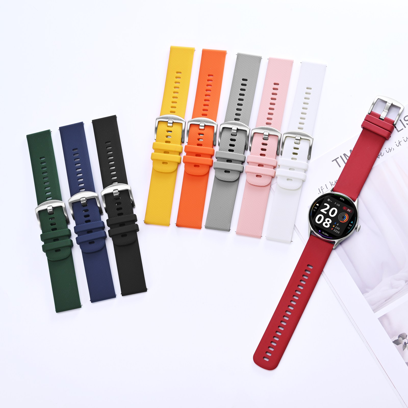 thumbnail video image 2 of Silicone Watch Band 20mm Quick Release Rubber Watch Straps for Men Women,Silver Stainless Steel Buckle, 2 of 8