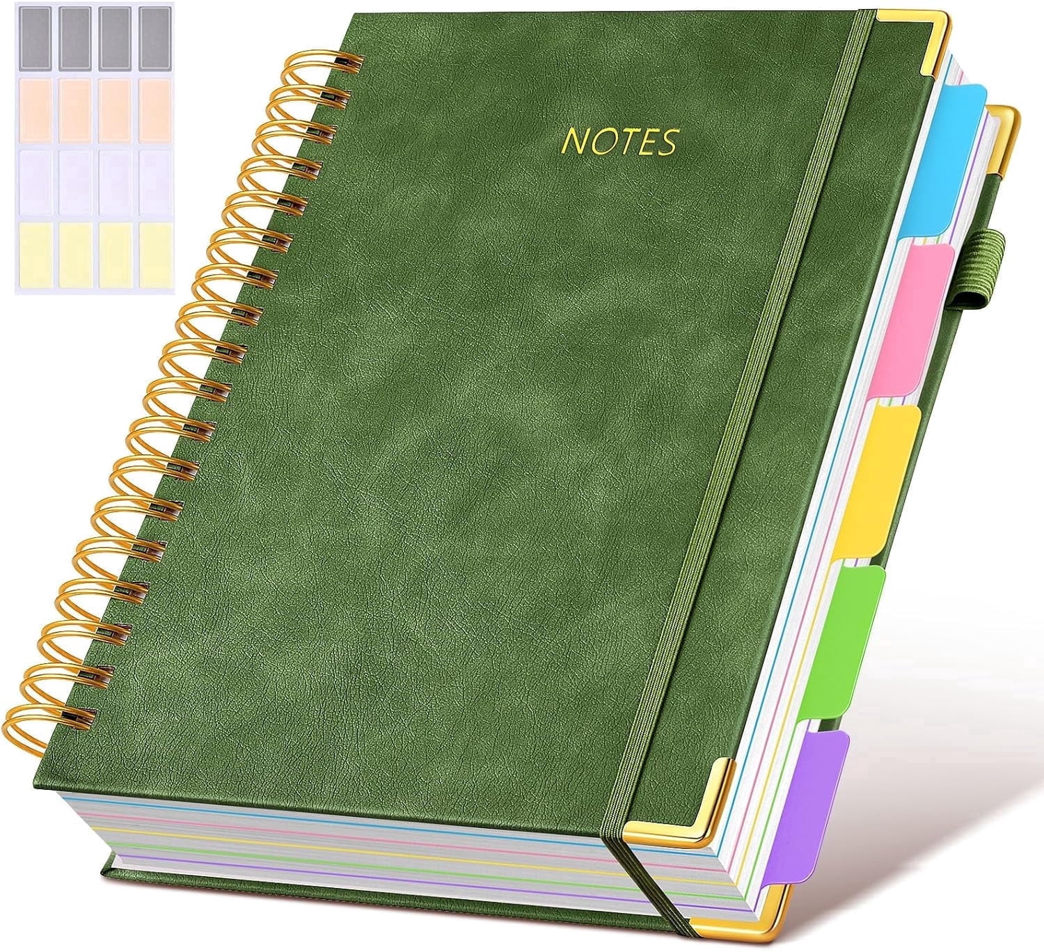 thumbnail video image 2 of Hardcover Spiral Notebook - 300 Pages Leather 5 Subject Journal with Removable Dividers, 8"x10" for Work and Office (Green), 2 of 6