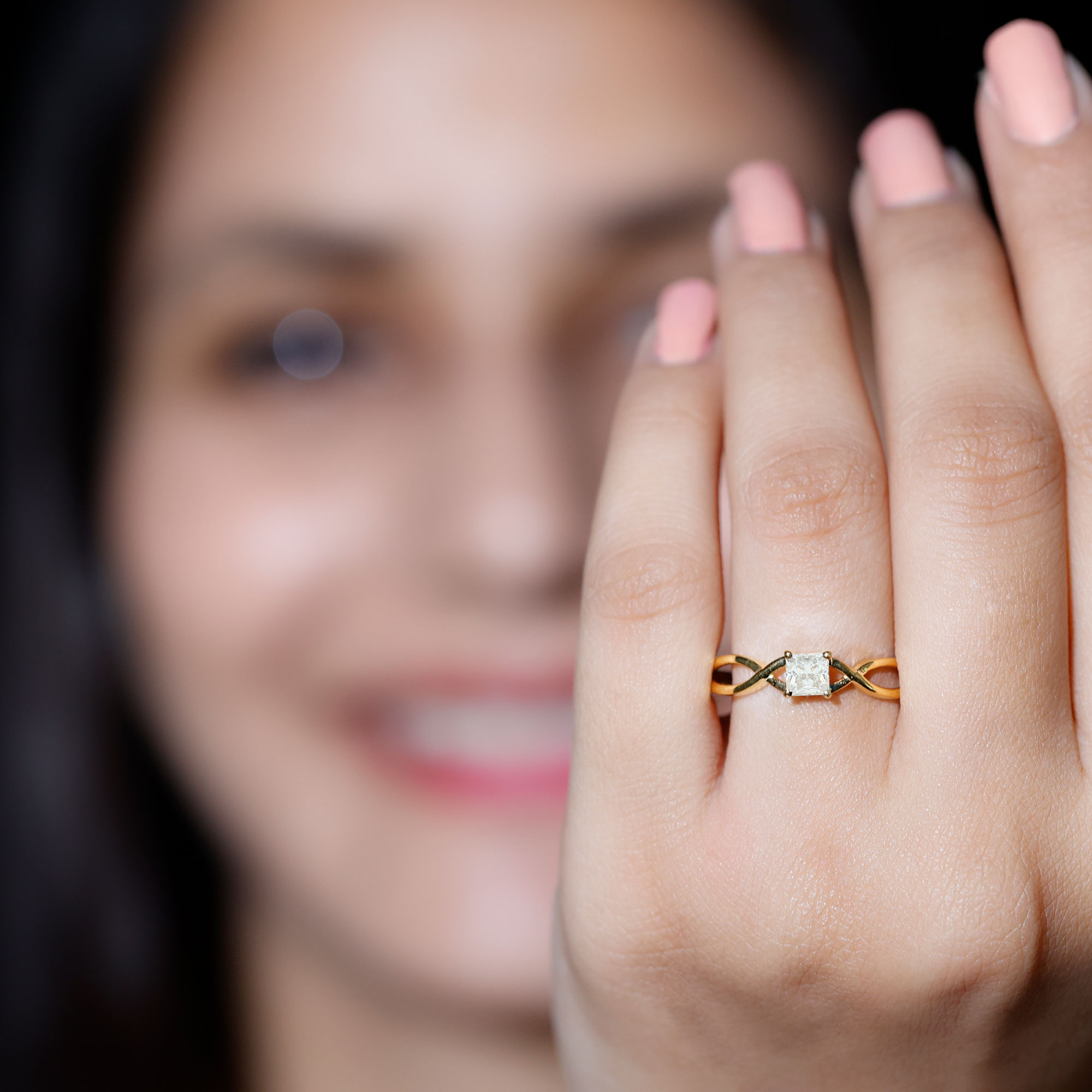 thumbnail video image 2 of Rosec Jewels Princess Cut Lab Diamond Pre Engagement Ring - Infinity Promise Ring - EF-VS Grade, 10K White Gold, US 3.00, 2 of 7