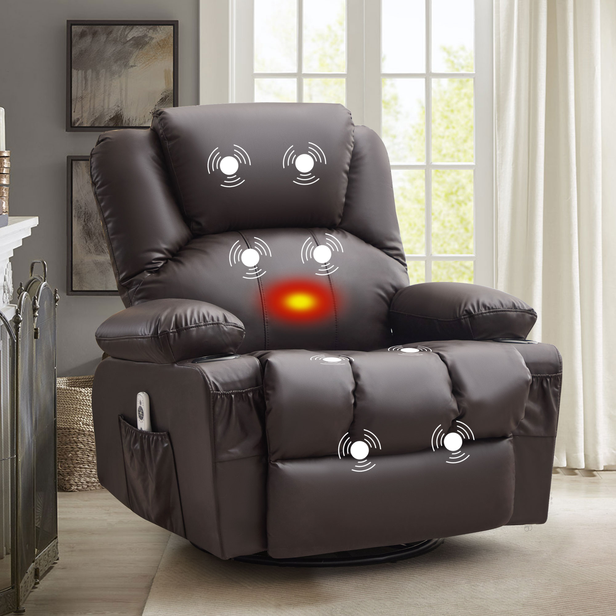 thumbnail video image 2 of JONPONY Massage Rocker Recliner Chair with Vibration Massage and Heat Ergonomic Lounge Chair for Living Room with Rocking Function and Side Pocket, 2 Cup Holders, USB Charge Port,Brown, 2 of 10