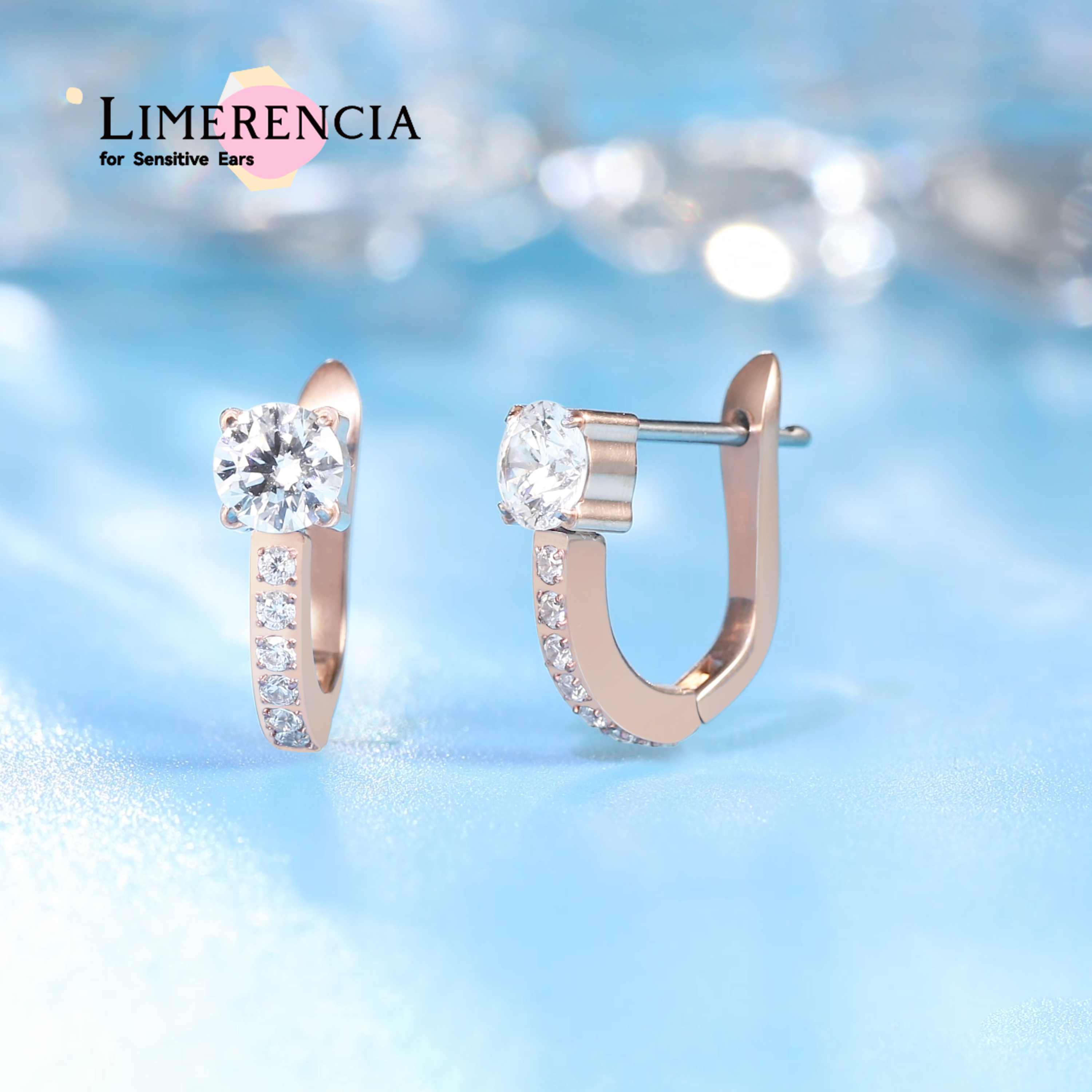 thumbnail video image 2 of Limerencia Titanium Cubic Zirconia Hoops, Lightweight Cuff Earrings for Women, 2 of 6