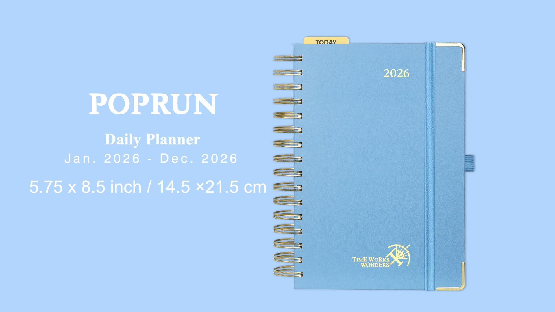 thumbnail video image 2 of POPRUN 2026 Daily Planner (Jan.26-Dec.26), 8.5" x 12" Wire-Bound Hard Cover, One Page A Day Agenda 2026 Hourly Appointment Book with Inner Pocket, 100GSM Ivory Paper - Midnight Green, 2 of 7
