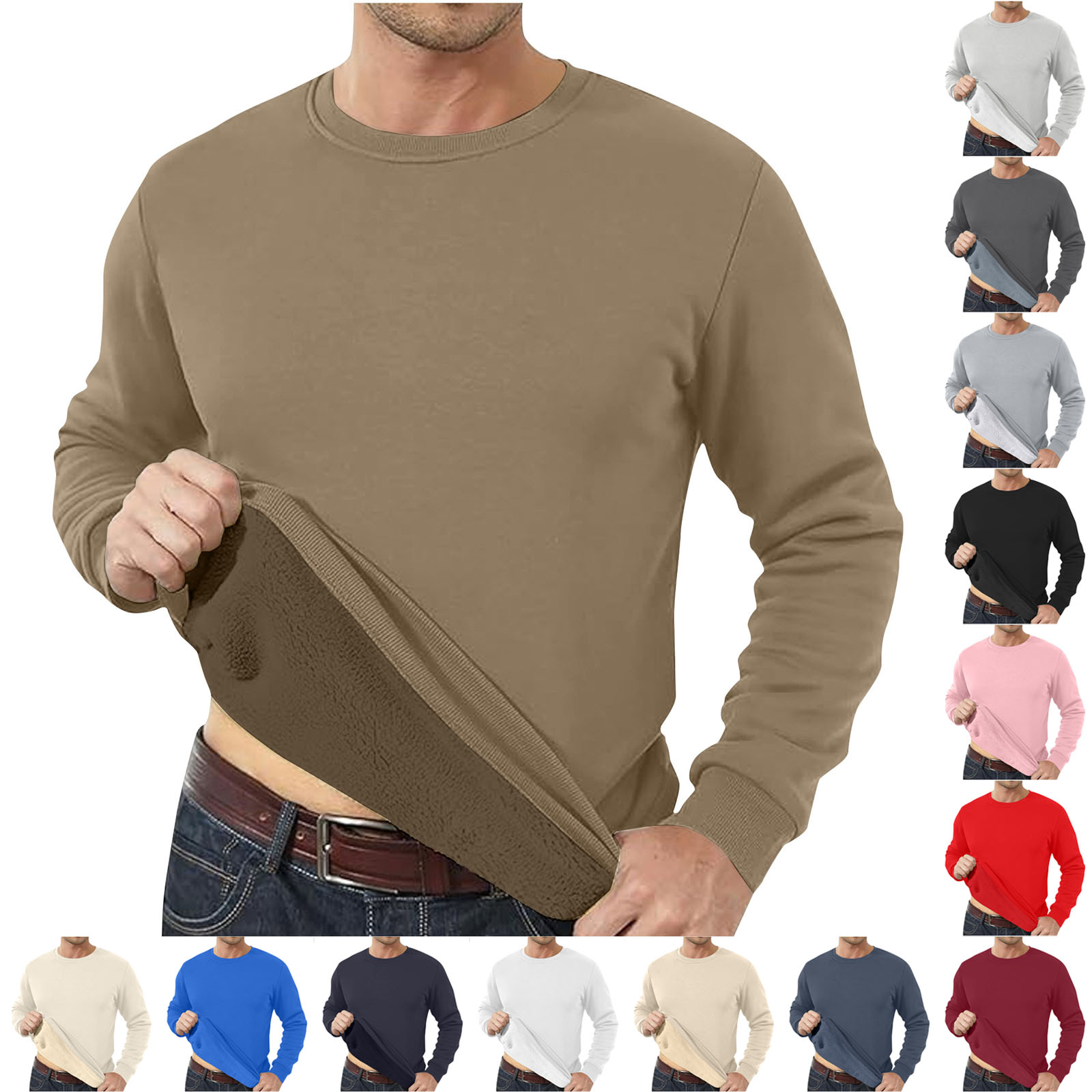 thumbnail video image 2 of Dovford Men's Crewneck Sweatshirt Warm Sherpa Lined Sweatshirts Heavyweight Long Sleeve Underwear Winter Fleece Pullover, 2 of 8