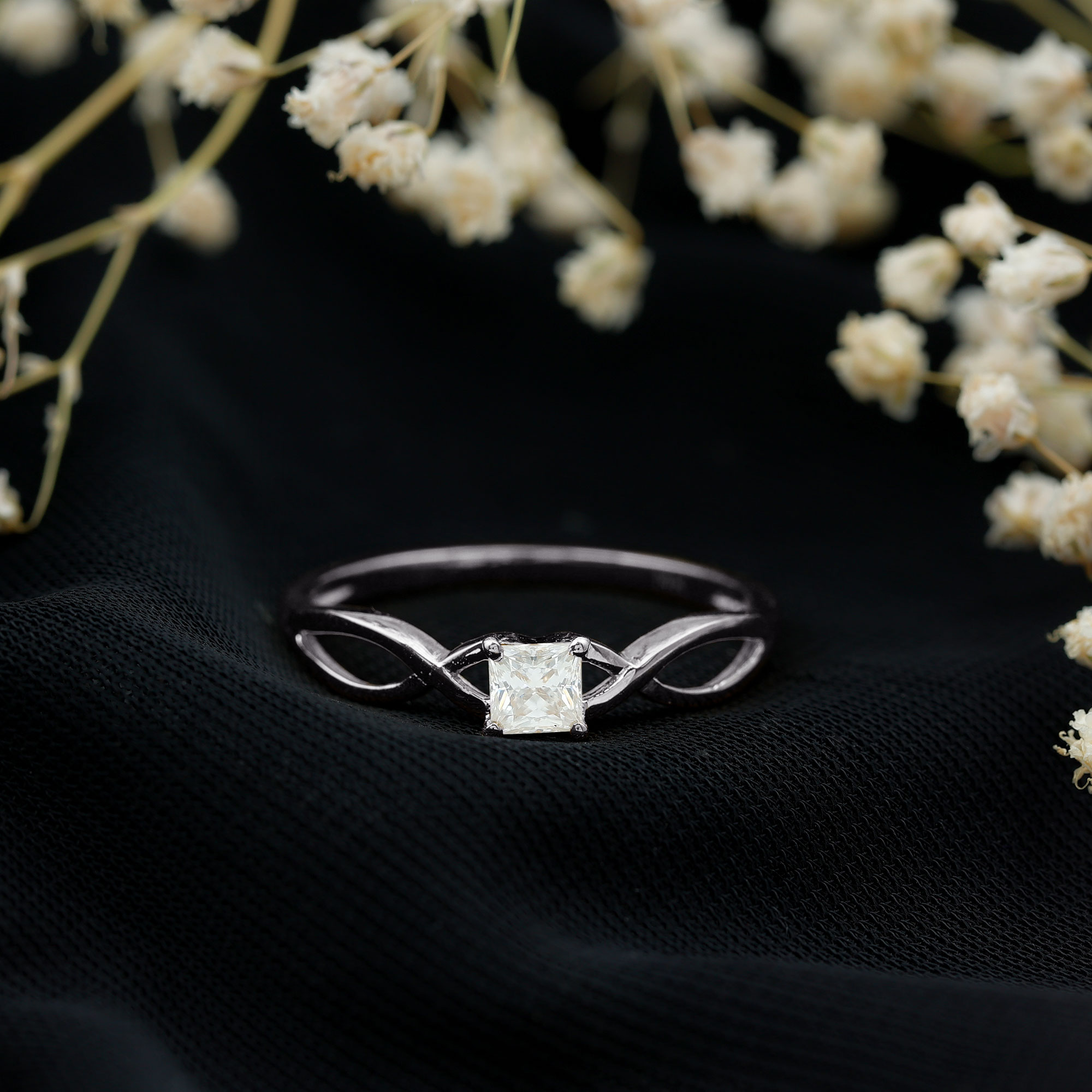 thumbnail video image 2 of Rosec Jewels Moissanite Promise Ring for Women (4 mm Princess Cut, D-VS1 Quality) - Infinity Knot Ring, 10K Yellow Gold, US 12.50, 2 of 8