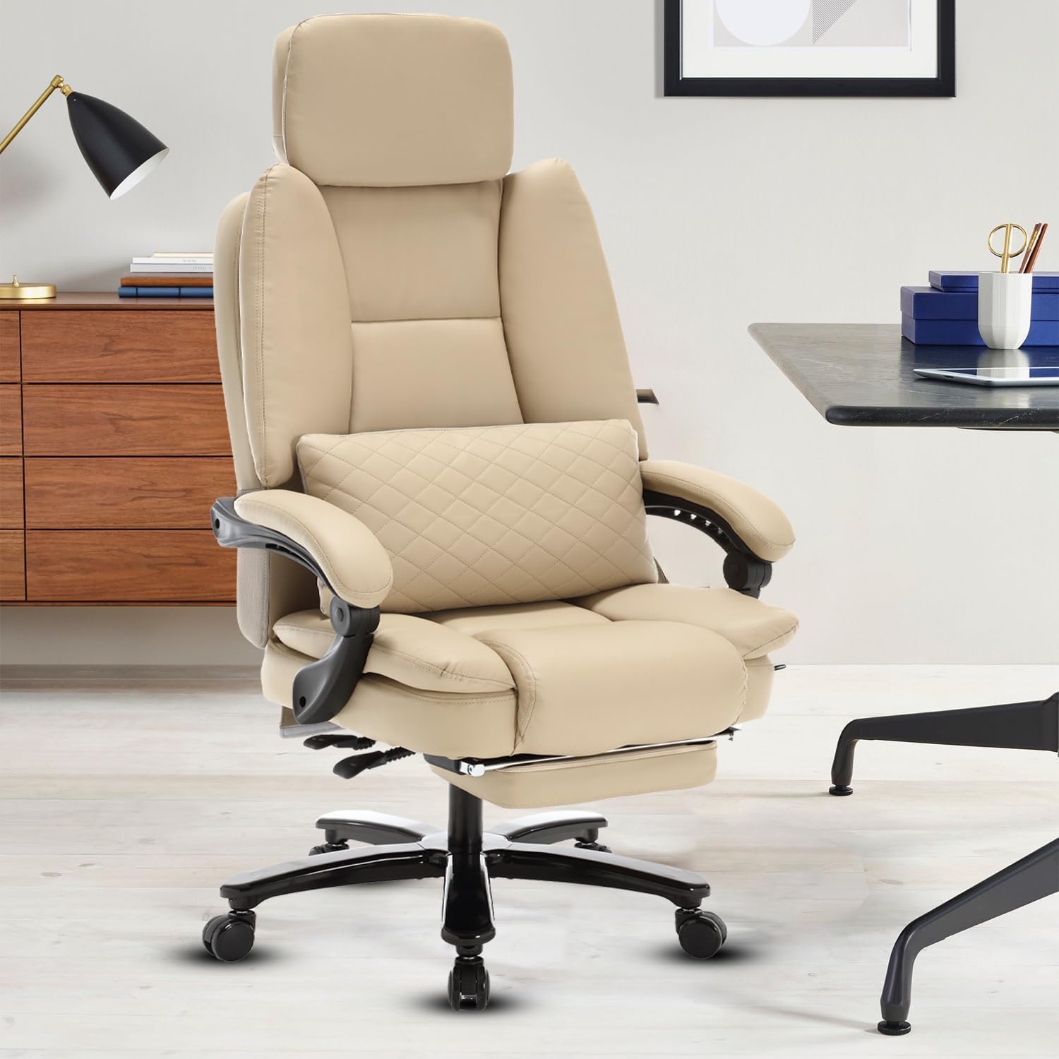 thumbnail video image 2 of JONPONY Big and Tall 500lbs Reclining Office Desk Chair, Oversized Heavy Duty Executive Chairs with Lumbar Support, PU Leather Recliner Chairs with Footrest, High Back Ergonomic Office Chair,Grey, 2 of 10