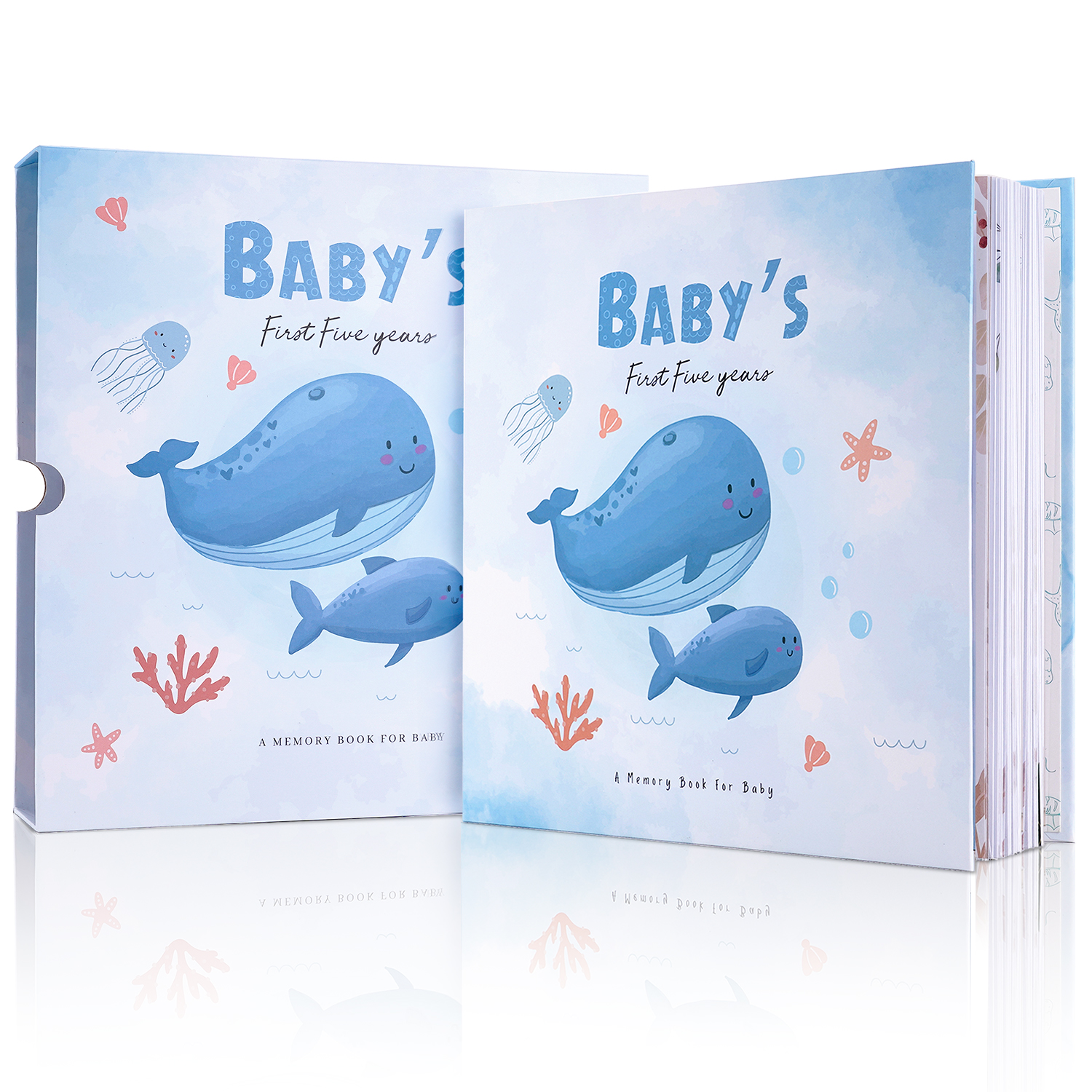thumbnail video image 2 of TJT Keepsake Baby Books for Newborn Baby Memory, First 5 Years Baby Memory Book Record Gift, 118 Pages Baby Album, Whale, Blue, 2 of 13