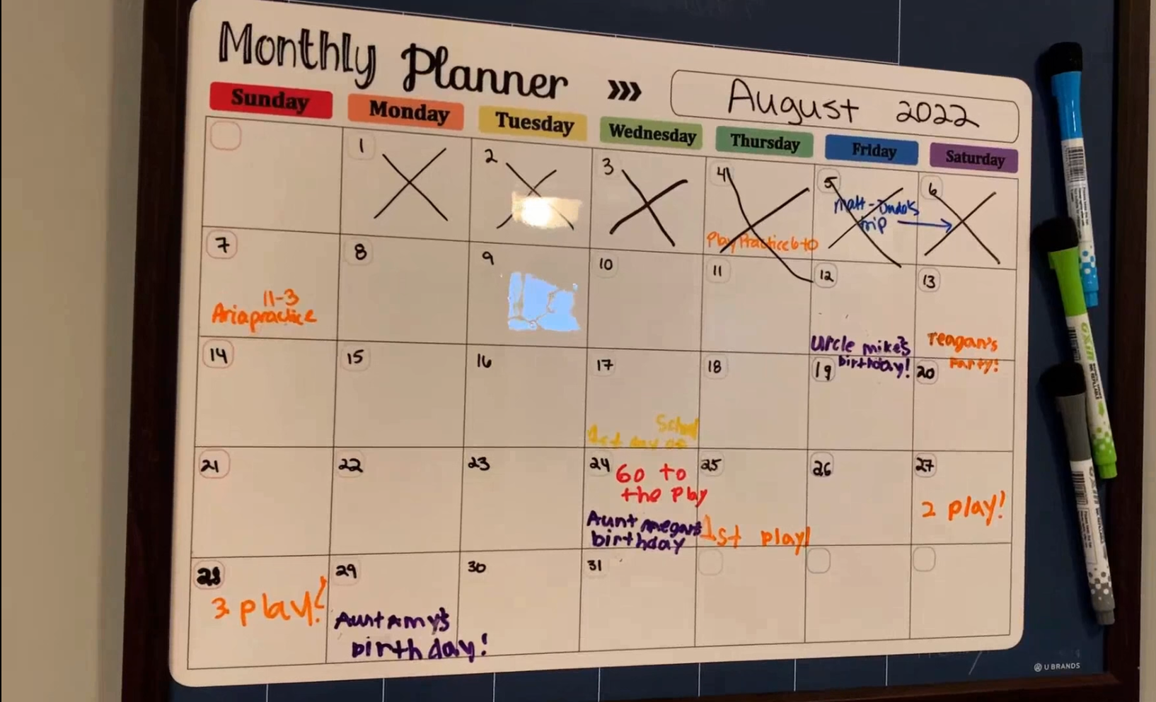thumbnail video image 2 of Hivillexun Dry Erase Whiteboard. Magnetic Dry Erase Calendar Board for Fridge Includes 8 Markers - Weekly Meal Planner whiteboard, Grocery List and Notepad for Kitchen Refrigerator, 2 of 9
