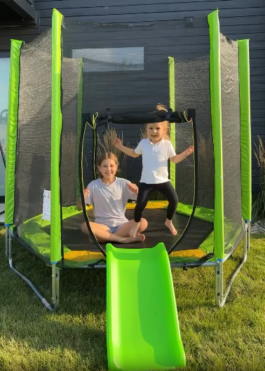 thumbnail video image 2 of 7FT Trampoline for Kids with Safety Enclosure Net, SEGMART Toddler Trampoline with Removable Slide, Upgrade Recreational Trampoline with Jumping Mat for Indoor Outdoor Backyard, Green, 2 of 7
