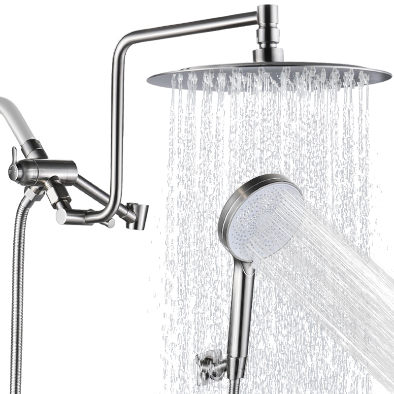 thumbnail video image 2 of YDmeet 10" High Pressure Rain Shower Combo with 3-Spray Handheld & Adjustable 12" Extension Arm, Brush Nickle, 2 of 8